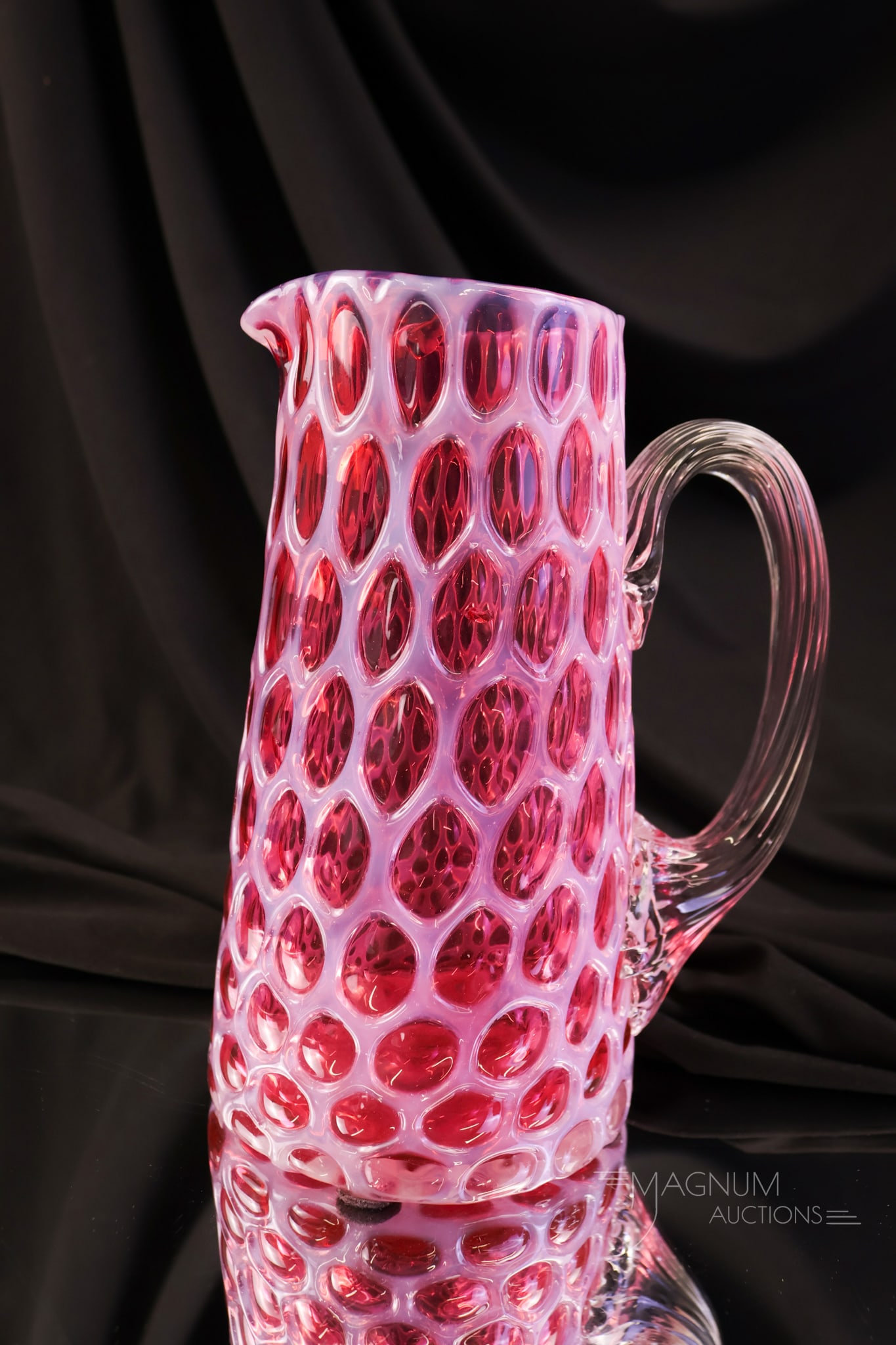 Rare Phoenix Honeycomb Tankard Cranberry Opalescent Victorian Glass Milk Pitcher (1 of 5)