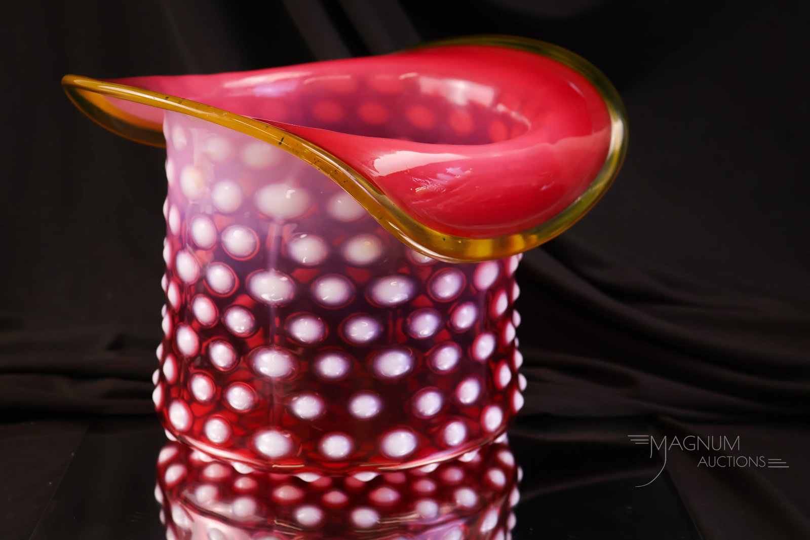 8" Tall Hobbs Victorian Cranberry Opalescent Life-Size Glass Top Hat Whimsy (1 of 7)
