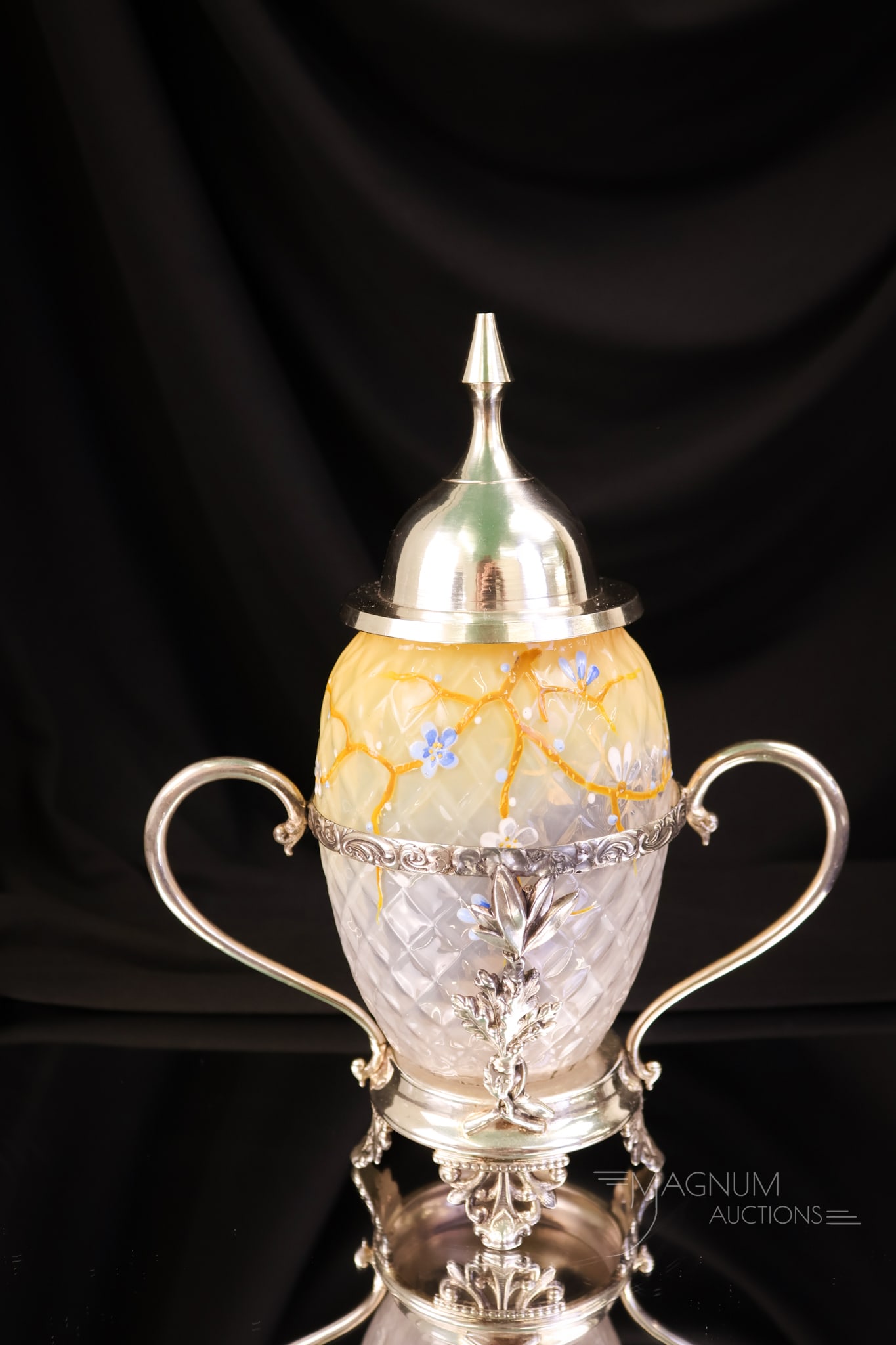 Meriden Silverplate Butterscotch Opal Enamel Decorated Victorian Pickle Castor (1 of 9)
