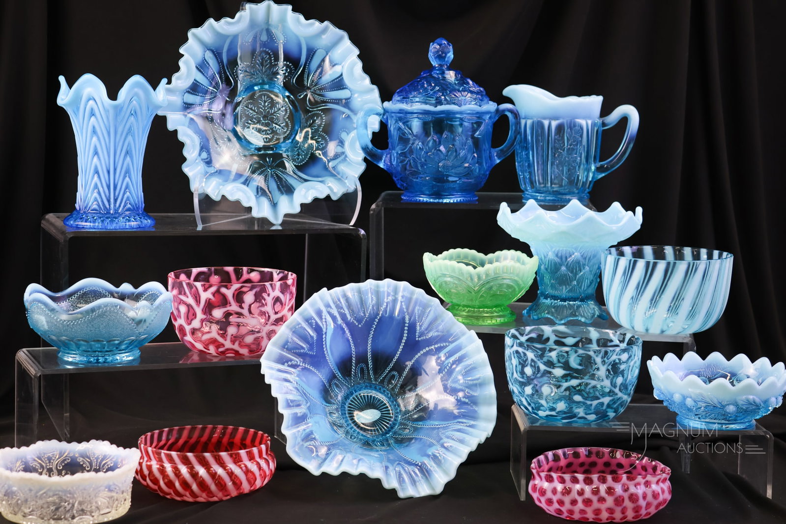 15 pc Lot Victorian Opalescent Glass Bowls & More (1 of 10)