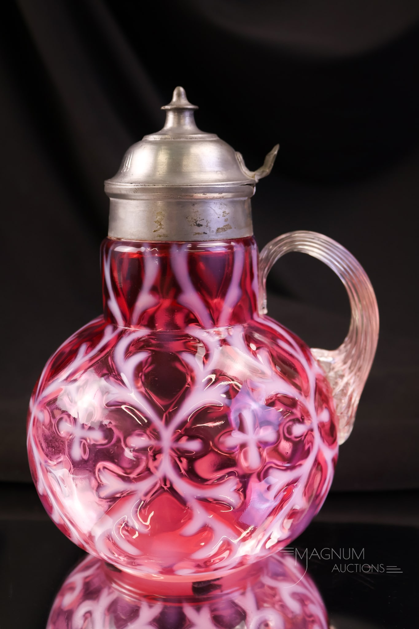Northwood Cranberry Opalescent Victorian Spanish Lace Syrup Pitcher (1 of 5)