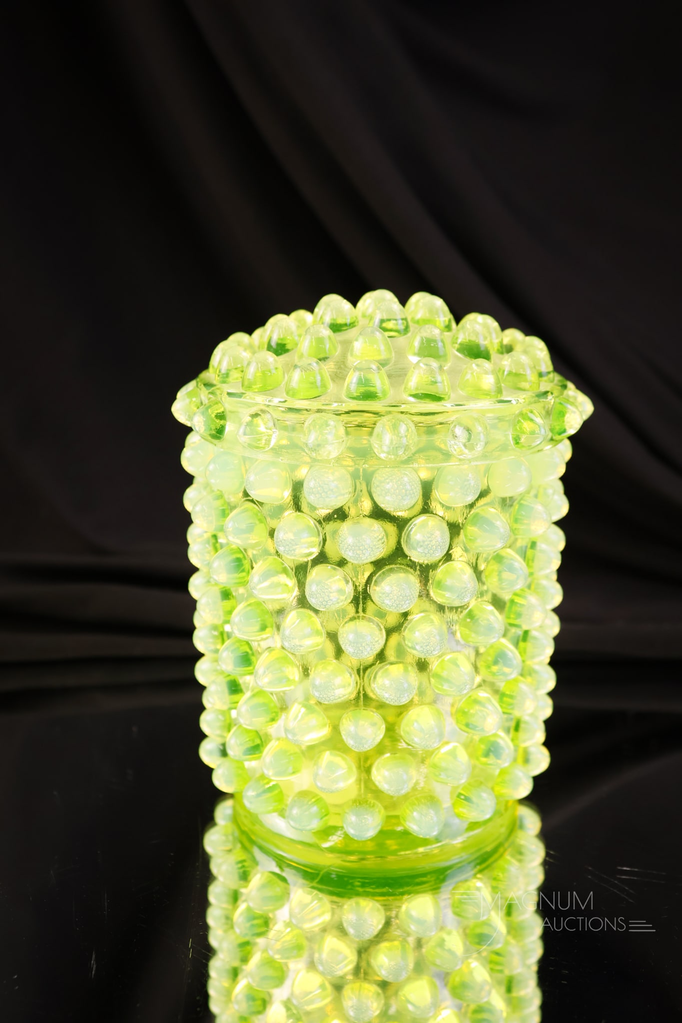 Scarce Hobbs Vaseline Opalescent Victorian Glass Lidded Pickle Jar (1 of 6)