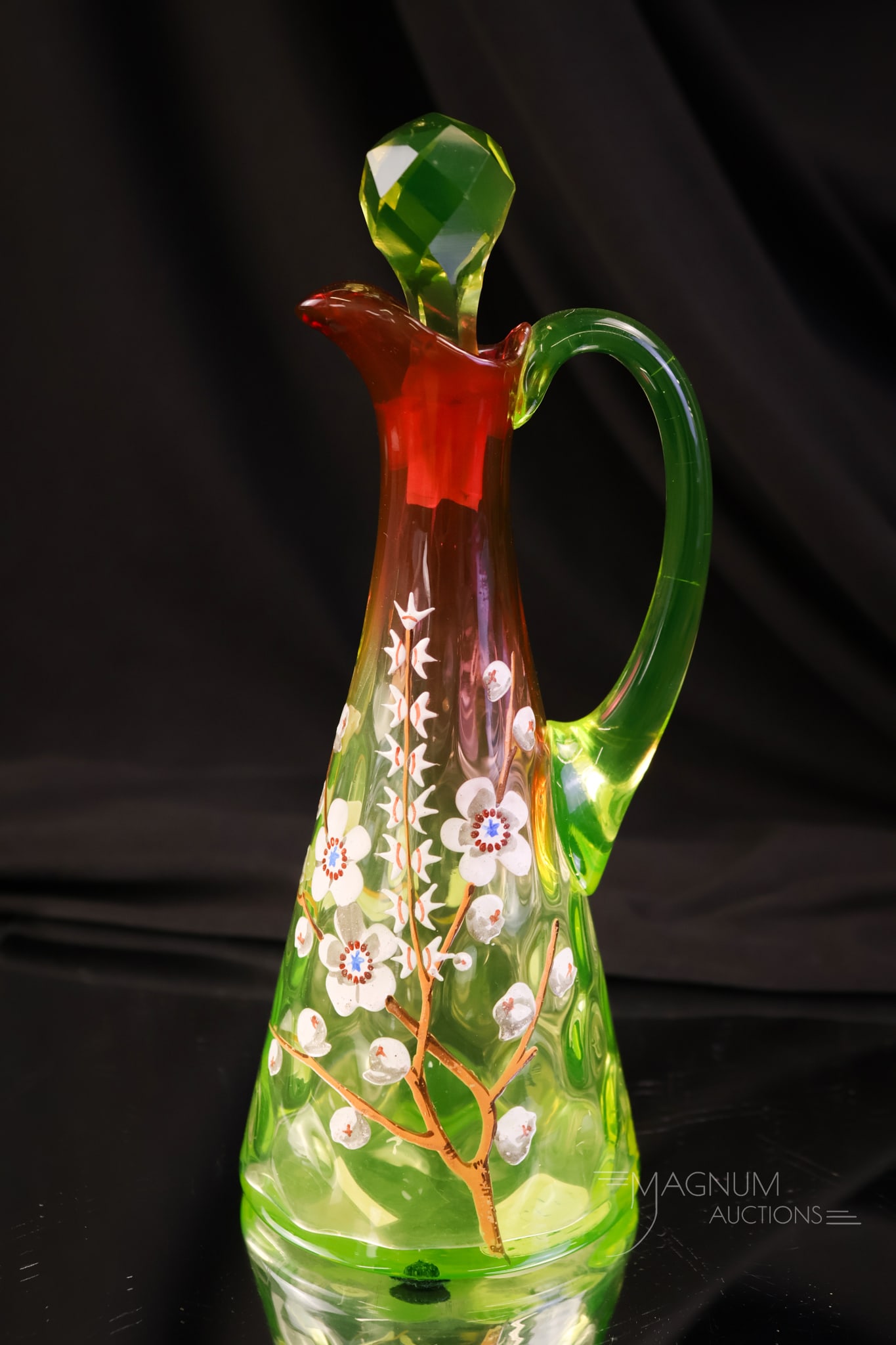 Victorian Cranberry Vaseline Rubina Verde Uranium Enameled Glass Cruet (1 of 8)