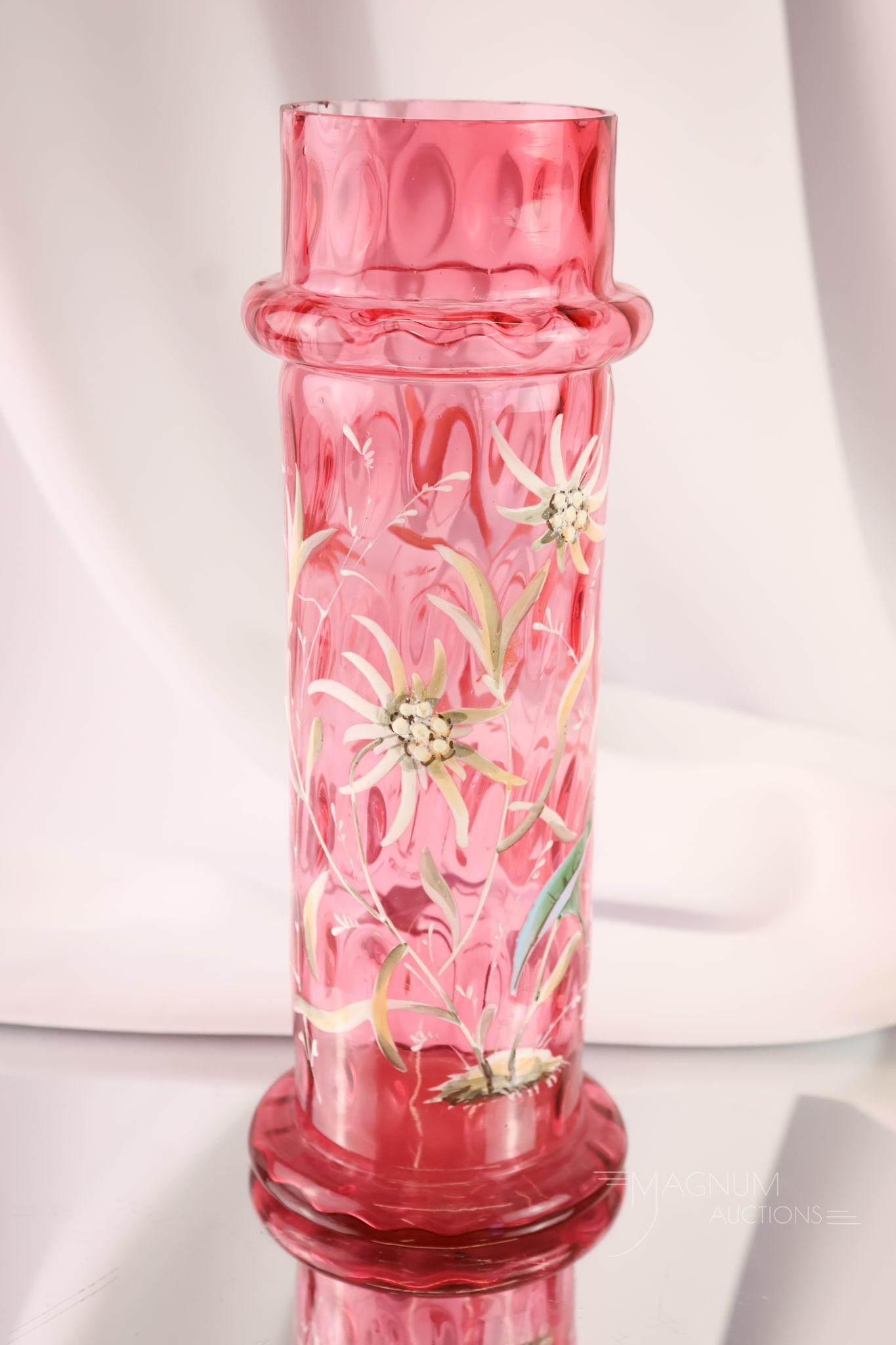 Cranberry Enamel Decorated Glass Victorian Straw Jar (1 of 4)