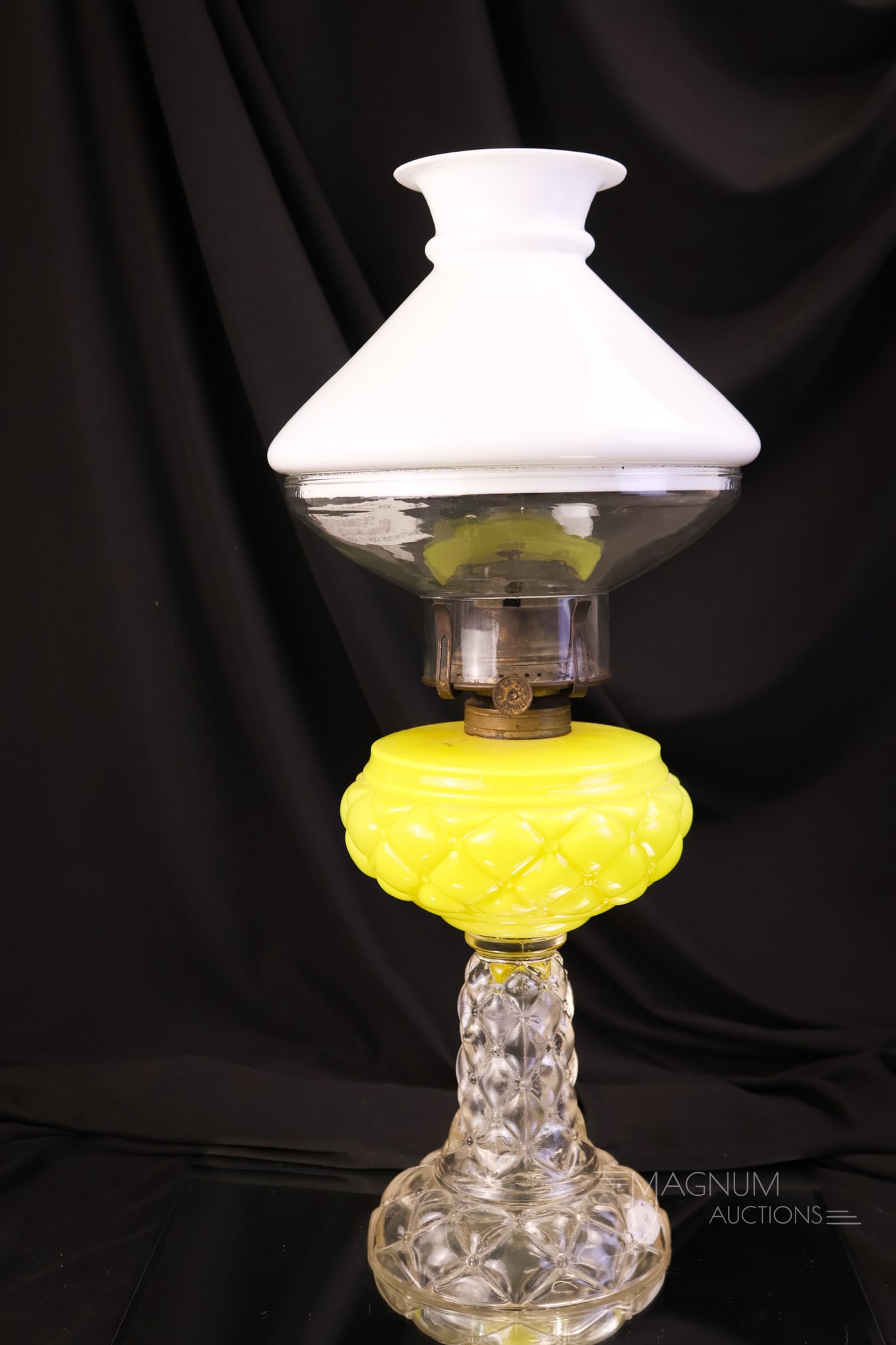 Rare Fostoria Consolidated Quilt Victorian Oil Lamp w/ Schneider Illuminator (1 of 12)