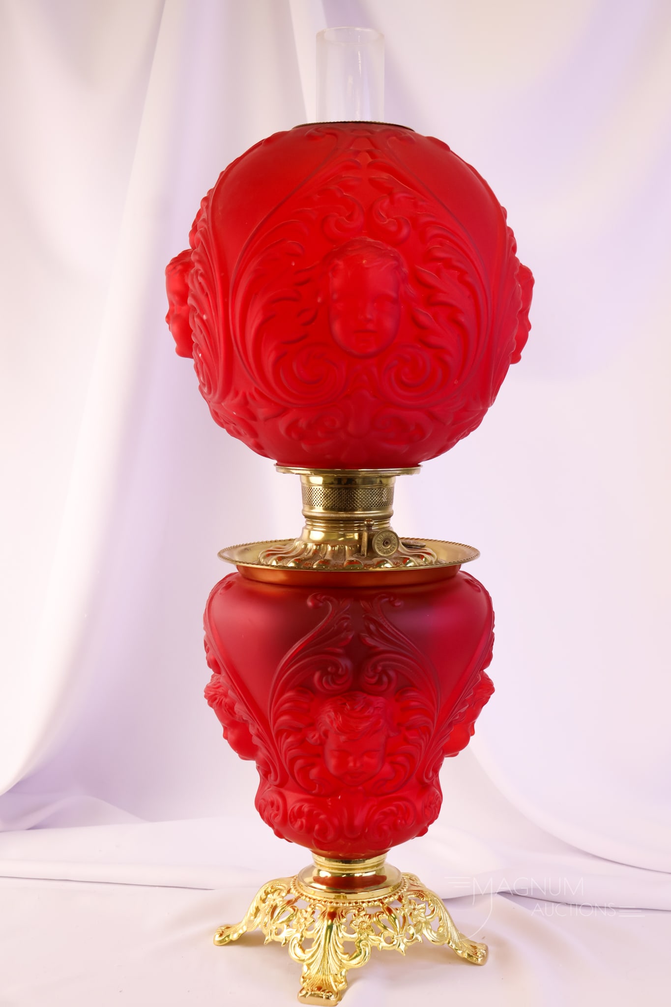 Pigeon Blood Red Satin Gone with the Wind Victorian Baby Face Parlor Oil Lamp (1 of 13)