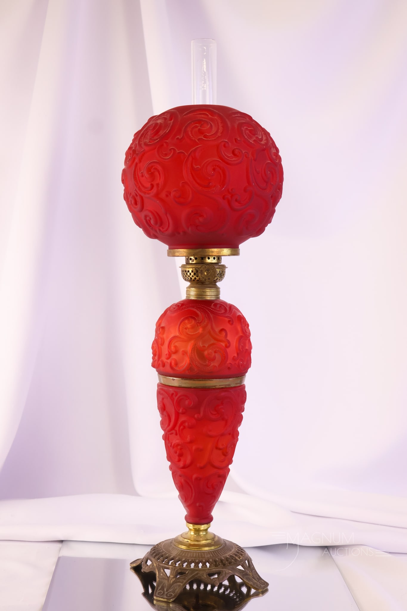 Victorian Pigeon Blood Red Satin Ice Cream Cone Junior Oil Lamp (1 of 13)
