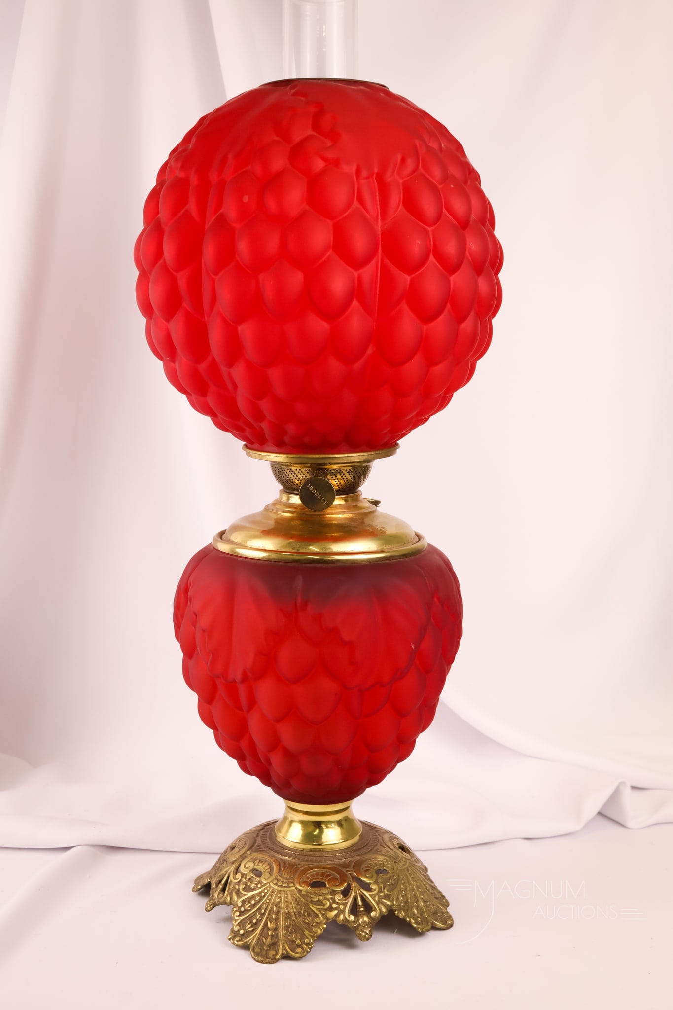 Victorian Pigeon Blood Red Satin Artichoke Glass Gone with the Wind Parlor Oil Lamp (1 of 11)
