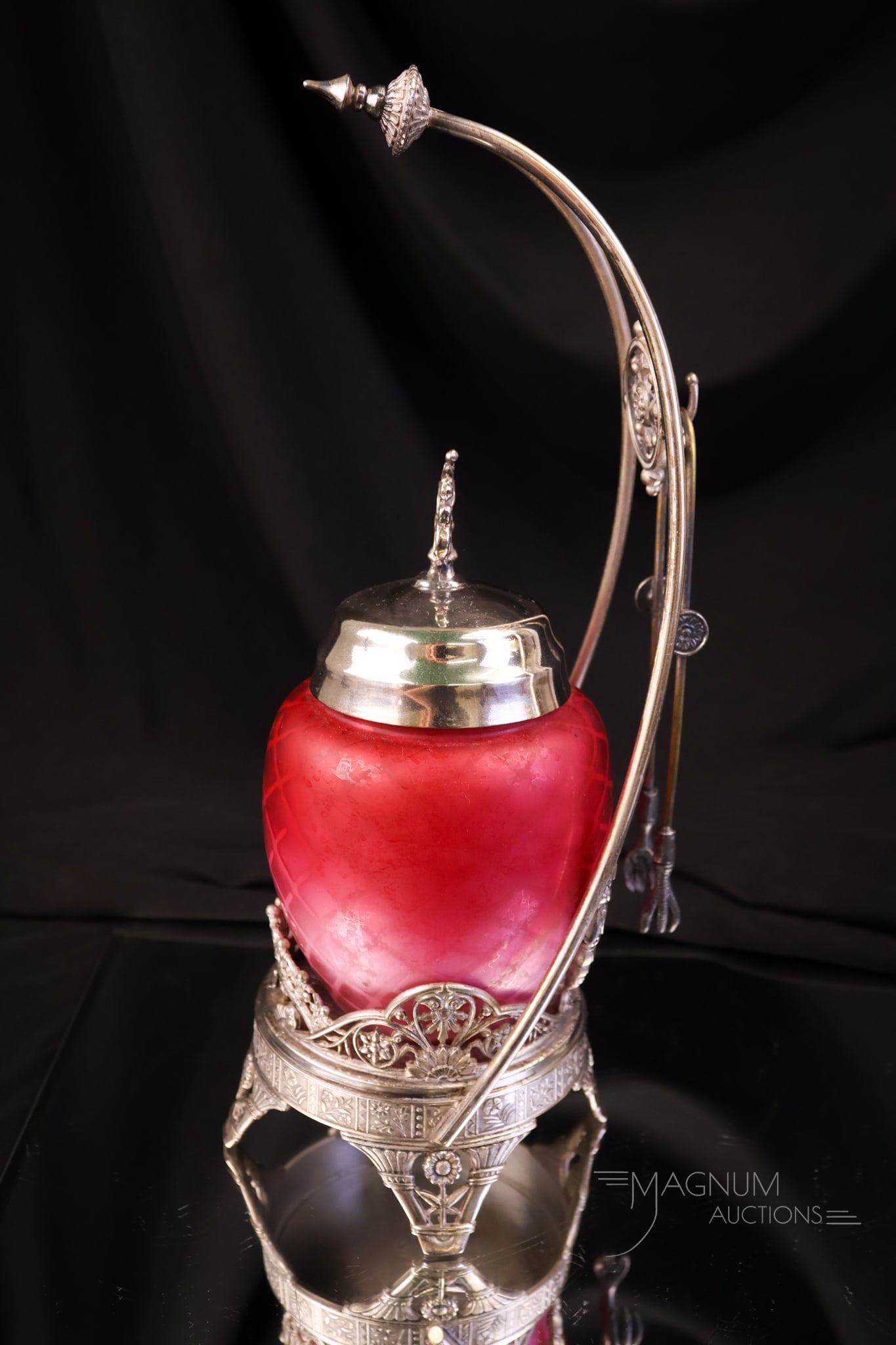 Tufts Silverplate Victorian Mother of Pearl Satin Glass Pickle Castor (1 of 8)