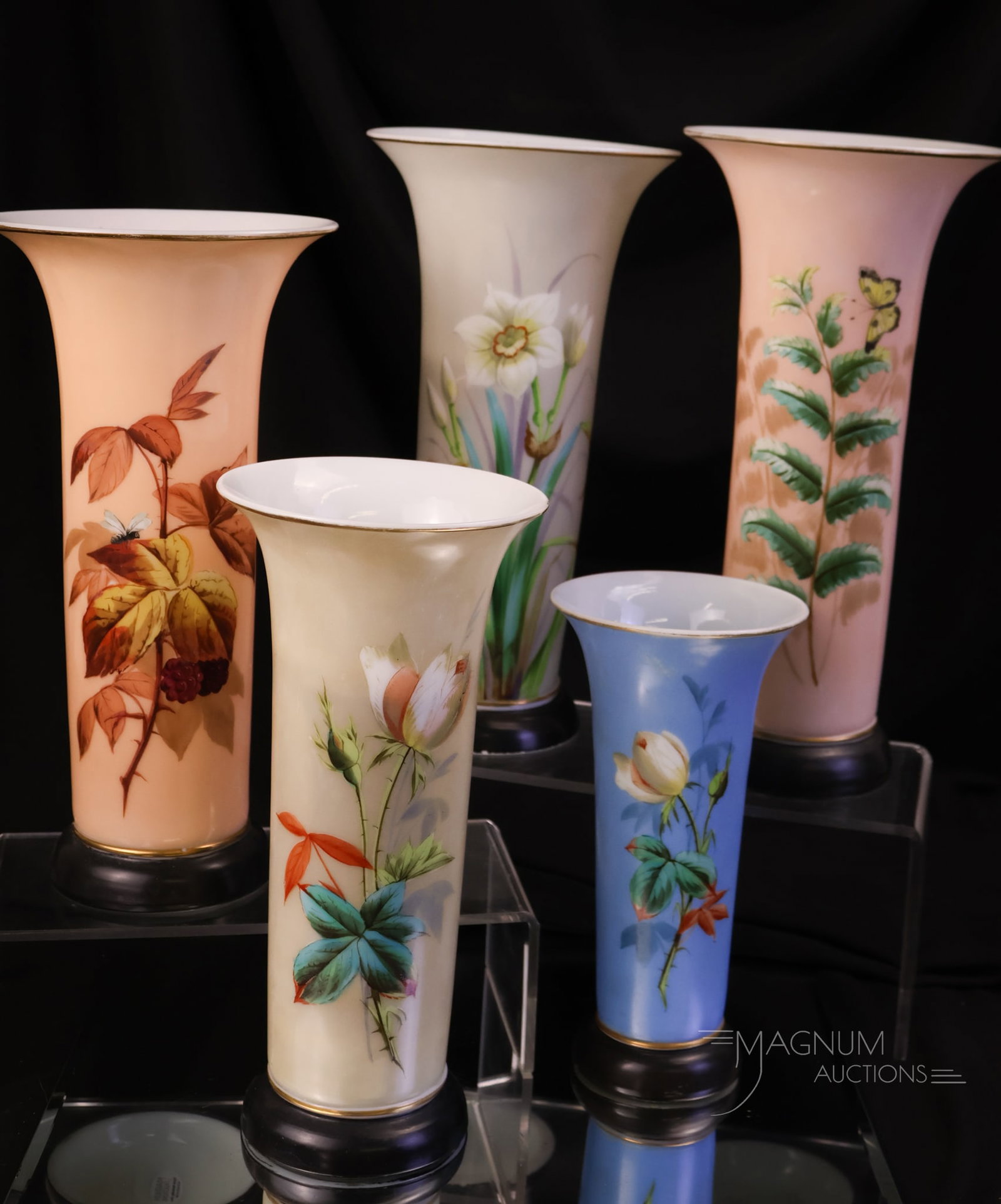 5 pc Lot Boston Sandwich Smith Bros. Victorian Glass Vases (1 of 7)