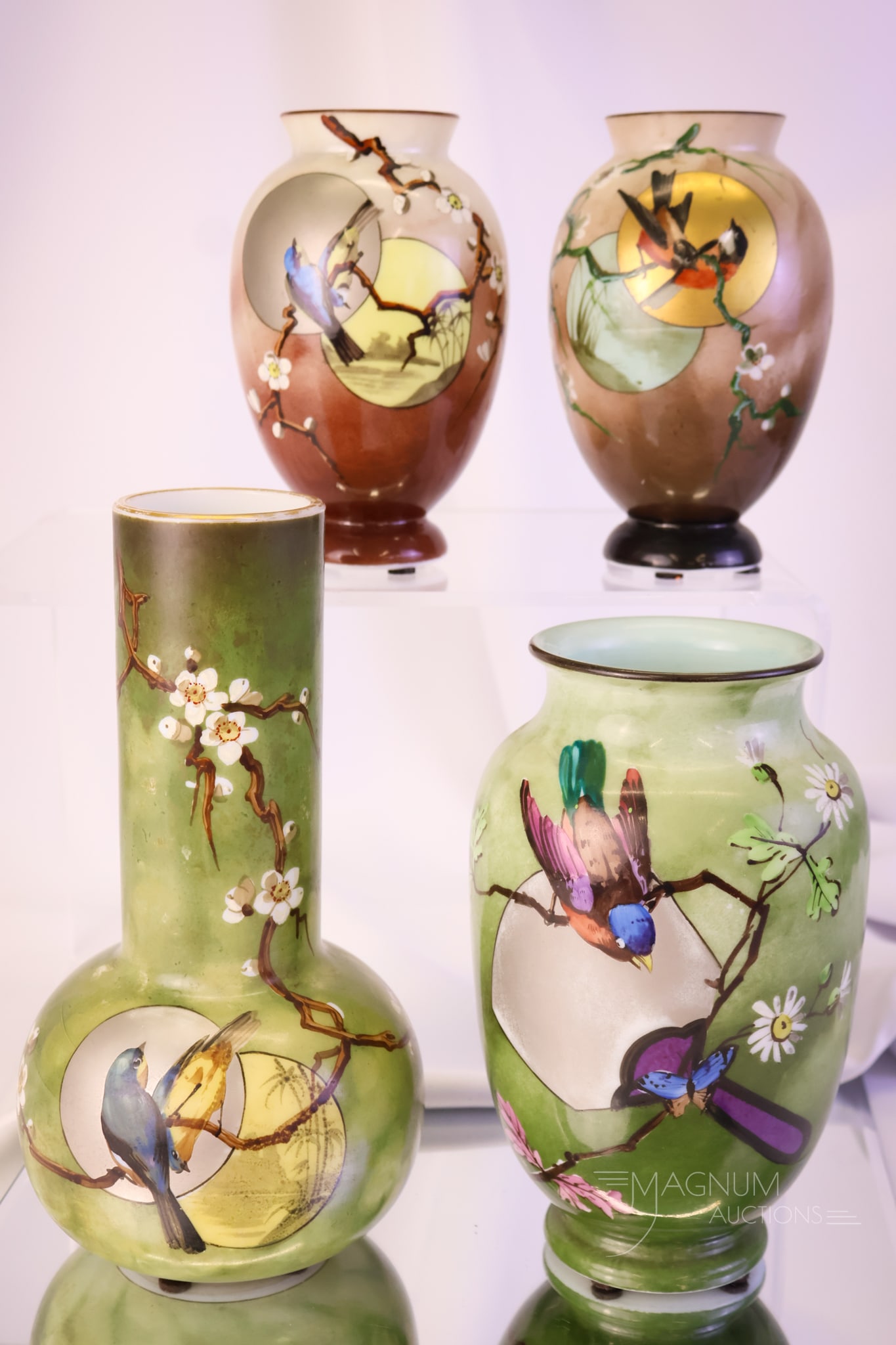 4 pc Lot Baccarat Japonisme Decorated Victorian Glass Vases (1 of 7)