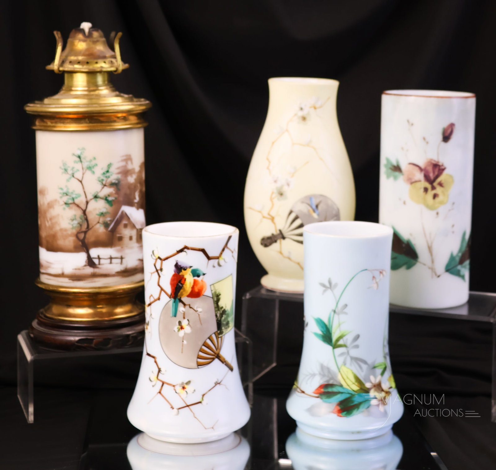 5 pc Lot Smith Bros. Victorian Glass Vases & Lamp Base (1 of 11)