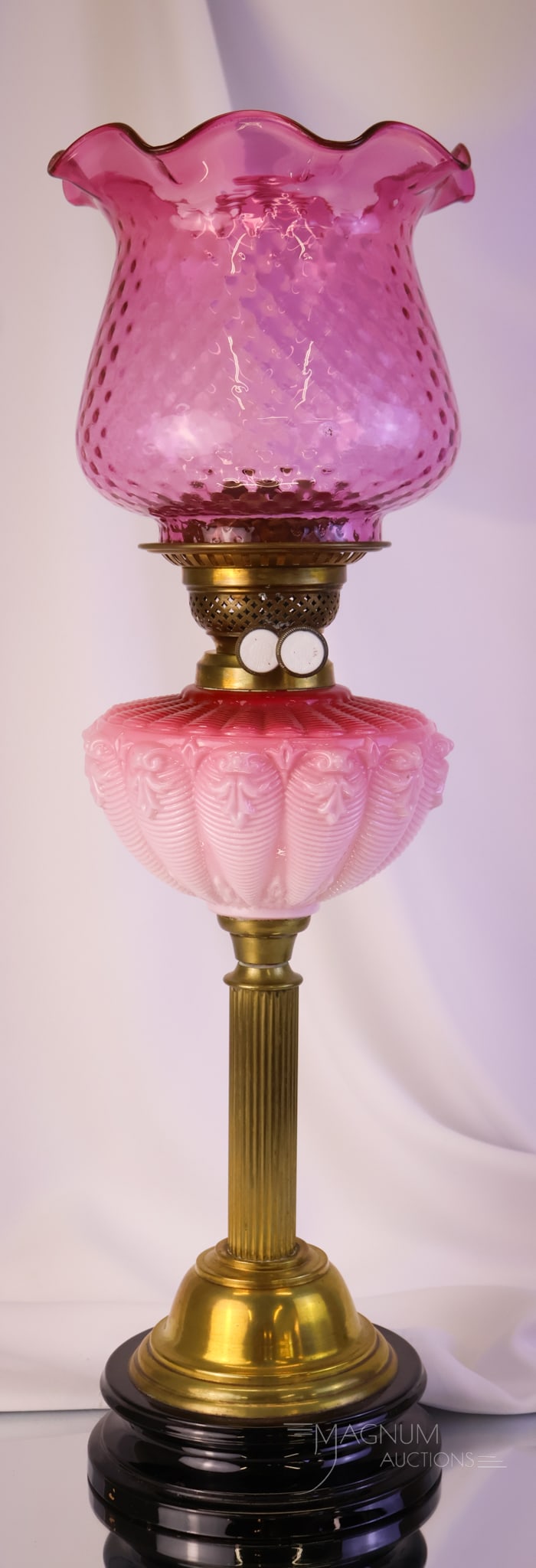 Victorian Pink Cased English Banquet Oil Lamp (1 of 11)