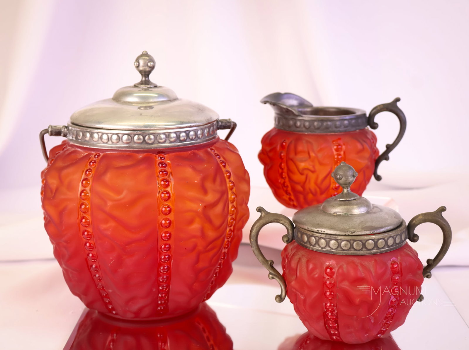 3 pc Lot Consolidated Pigeon Blood Red Satin Victorian Glass (1 of 14)
