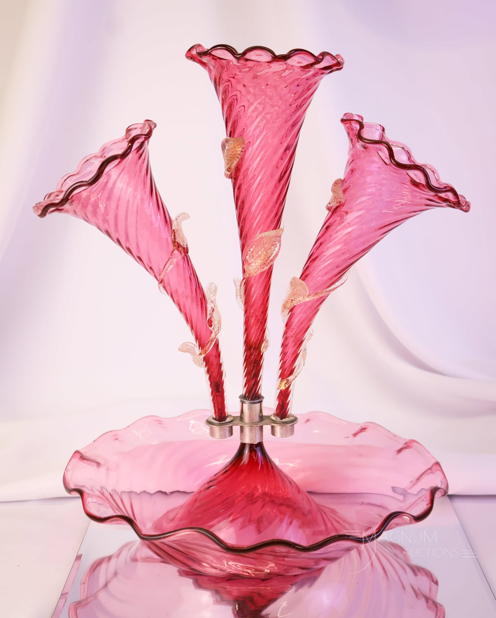 Italian Murano Cranberry Art Glass Gold Fleck Epergne (1 of 12)