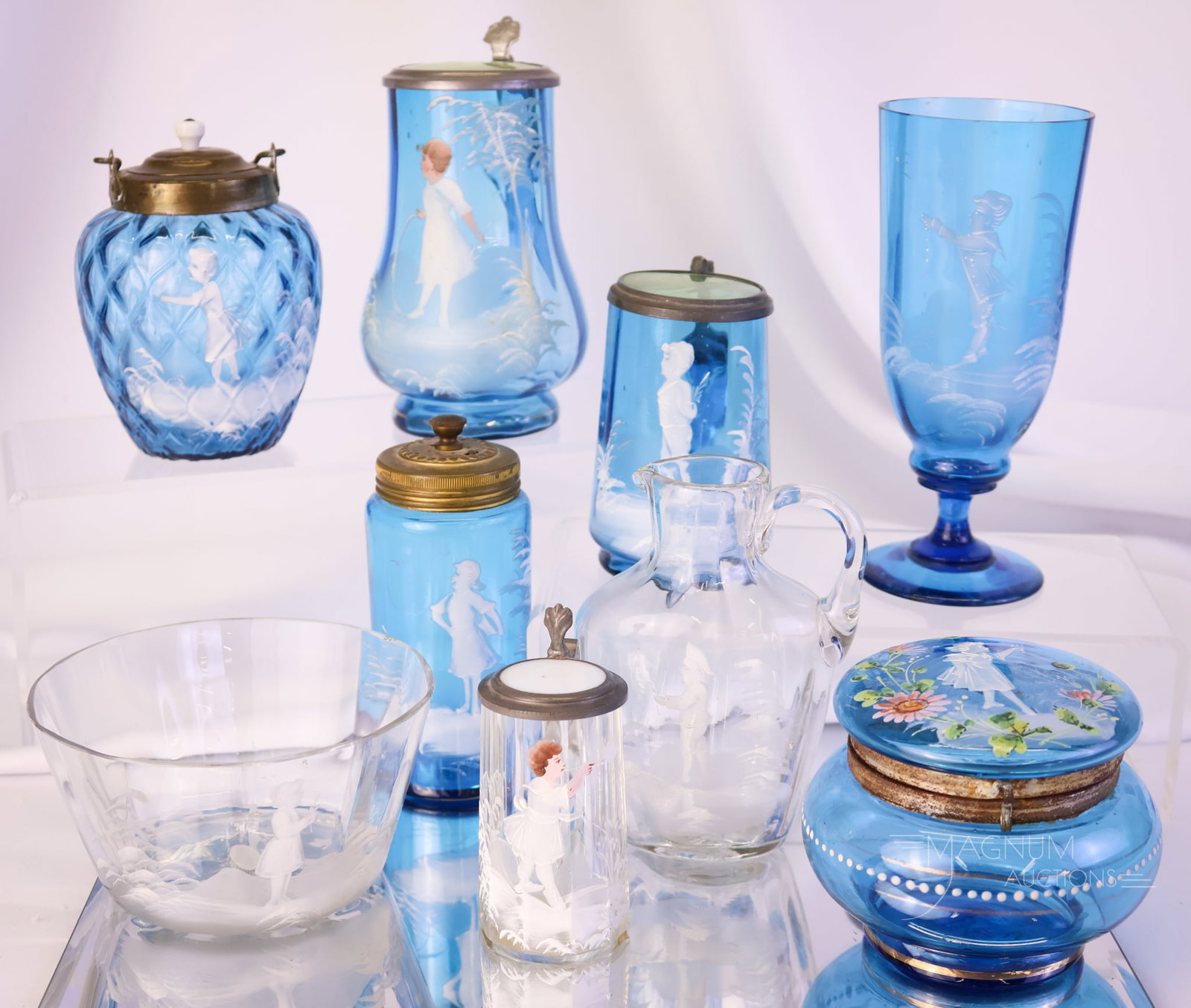9 pc Lot Victorian Mary Gregory Glass (1 of 10)