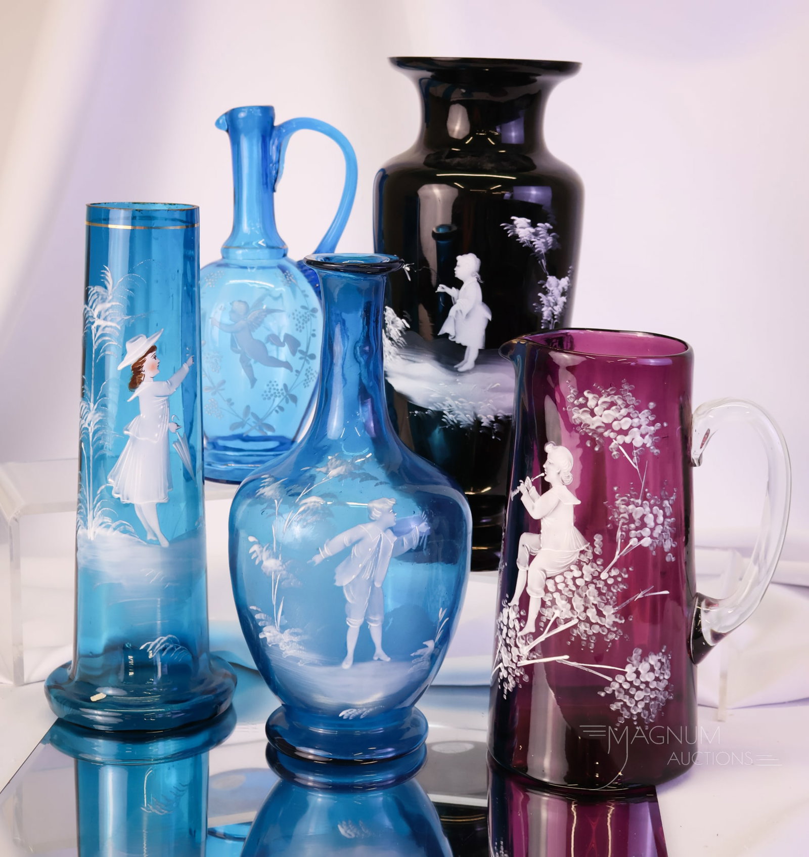5 pc Lot Victorian Mary Gregory Decorated Glass (1 of 12)