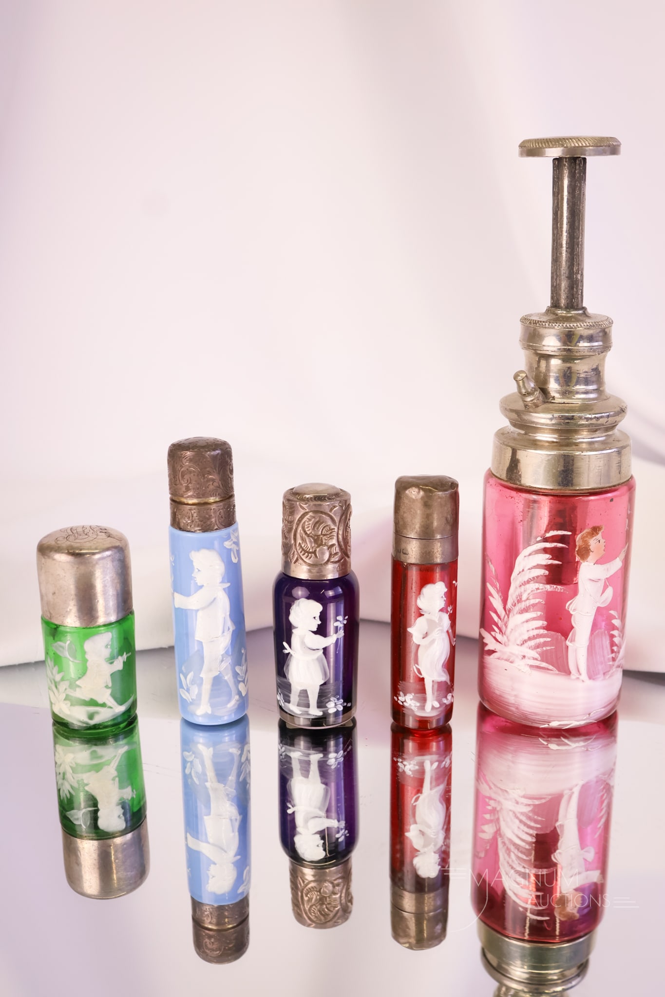 5 pc Lot Victorian Mary Gregory Decorated Glass Perfume Bottles (1 of 14)