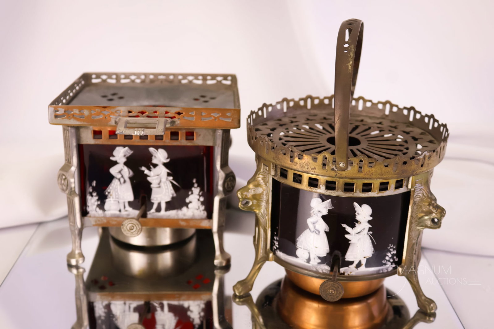 2 pc Lot Victorian Mary Gregory Glass Tea Warmers (1 of 13)