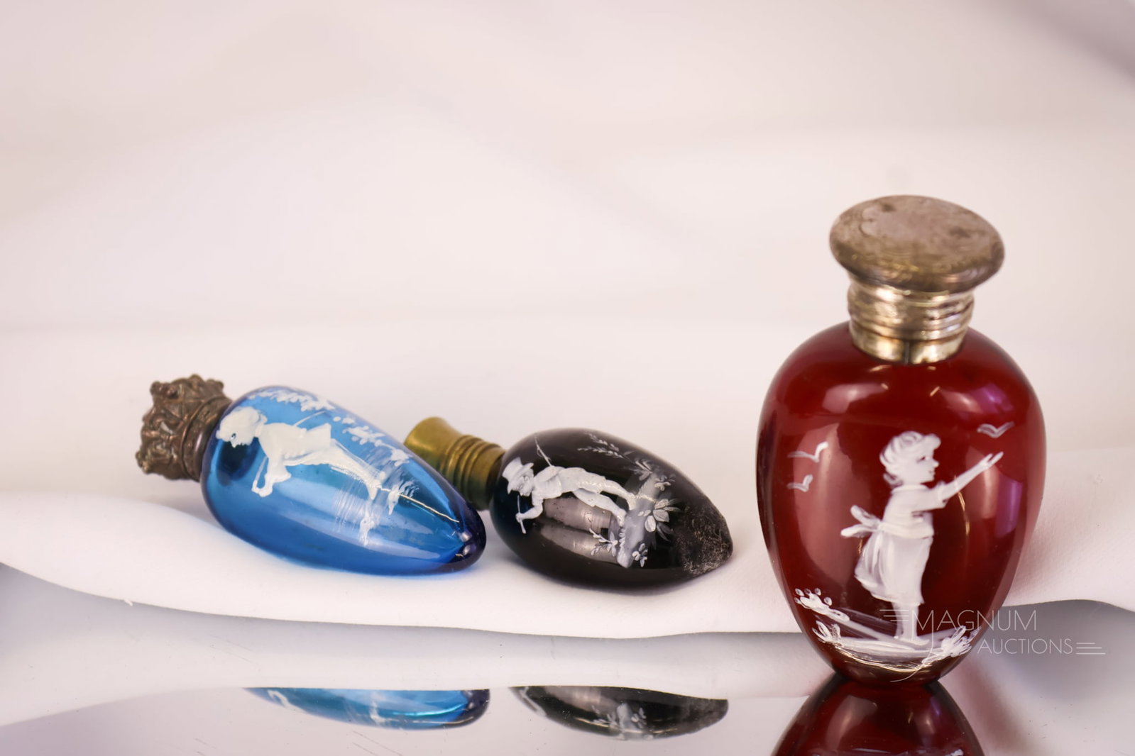 3 pc Lot Victorian Mary Gregory Decorated Glass Teardrop Perfume Bottles (1 of 15)