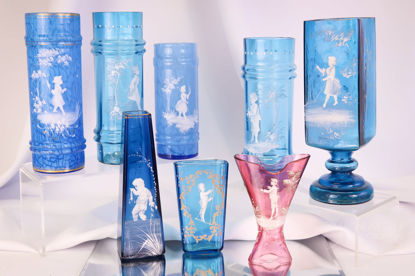 8 pc Lot Victorian Mary Gregory Decorated Glass Vases (1 of 10)