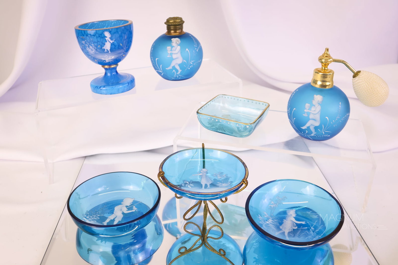 7 pc Lot Victorian Mary Gregory Decorated Glass Items (1 of 8)