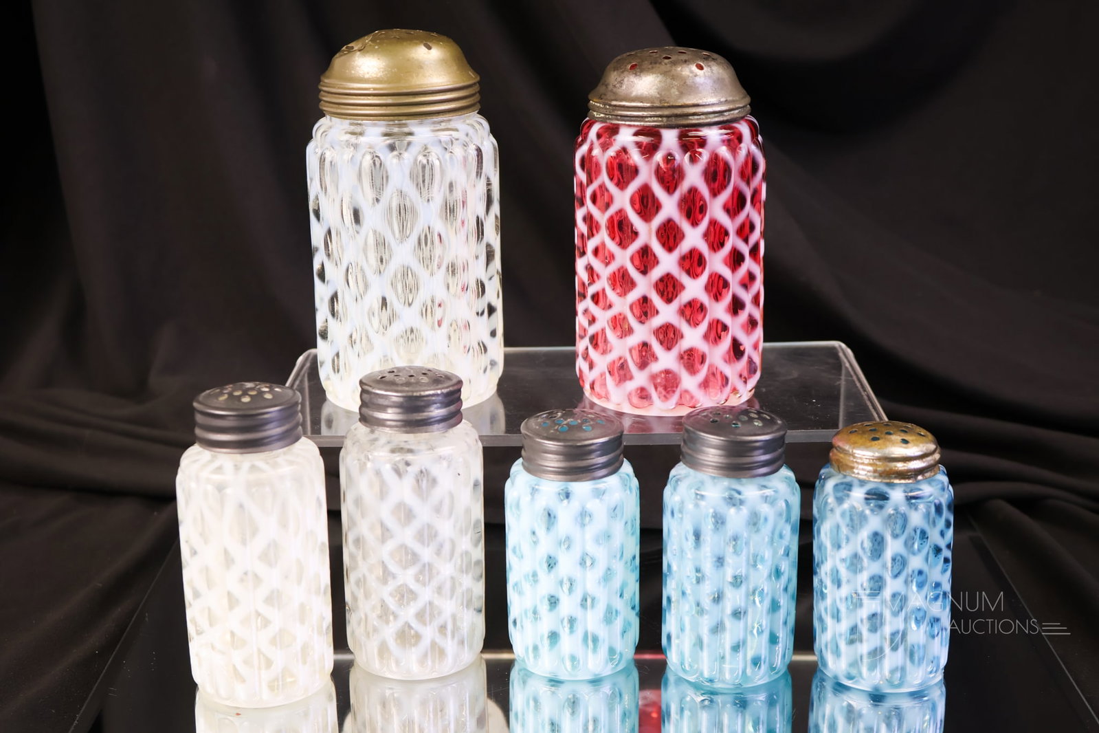 7 pc Lot Victorian Northwood Ribbed Lattice Salt & Sugar Shakers (1 of 12)