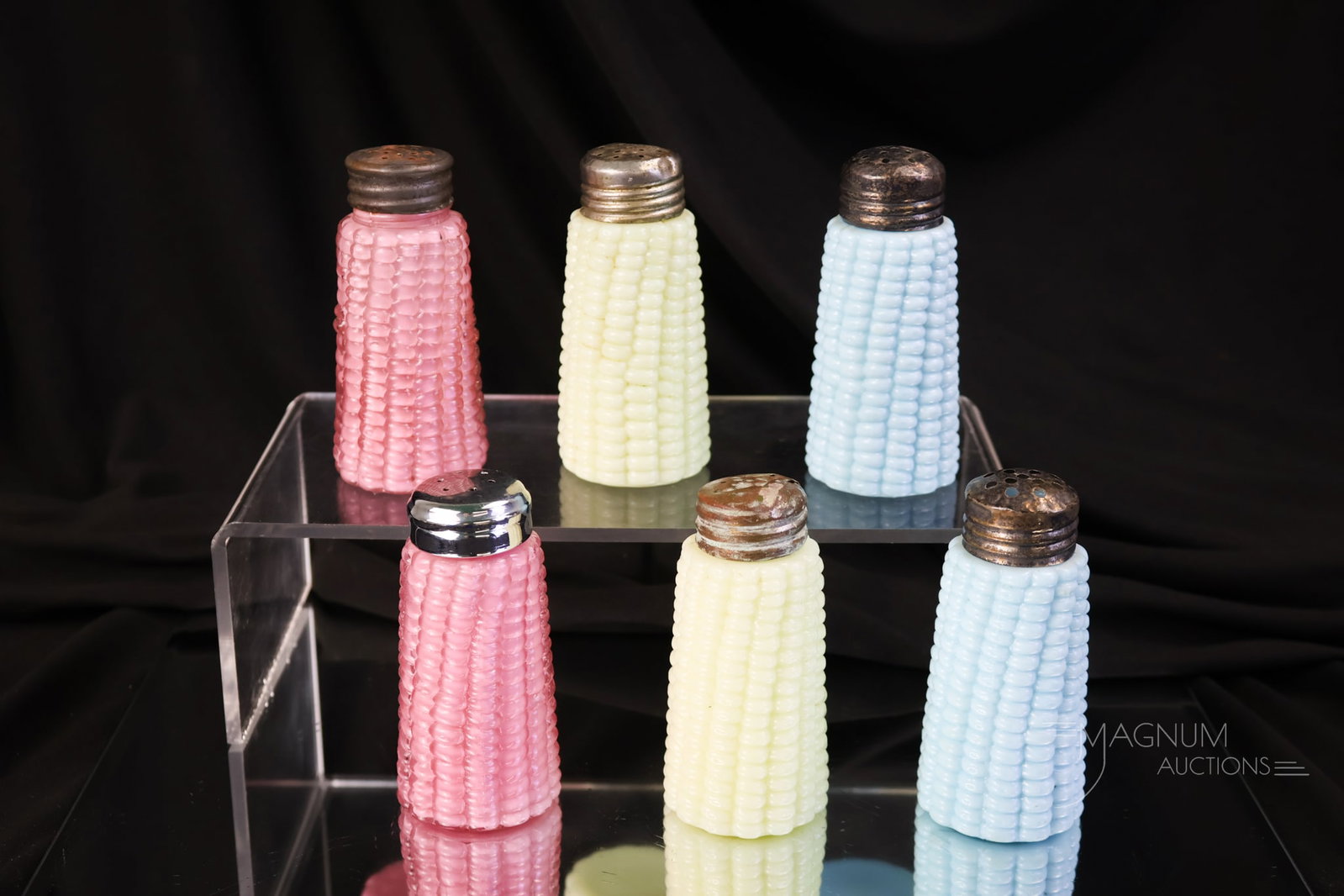 3 Pairs of Victorian Dithridge Glass Corn Shakers Uranium & More (1 of 9)