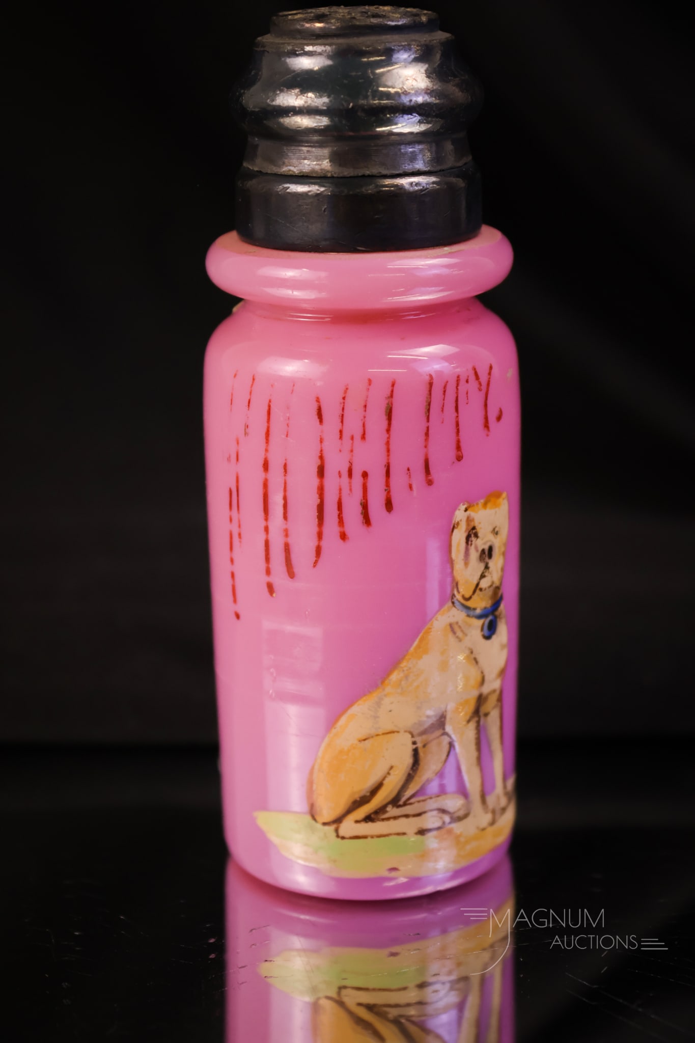 Pink Opaque Victorian "Fidelity" Enameled Glass Salt Shaker (1 of 7)