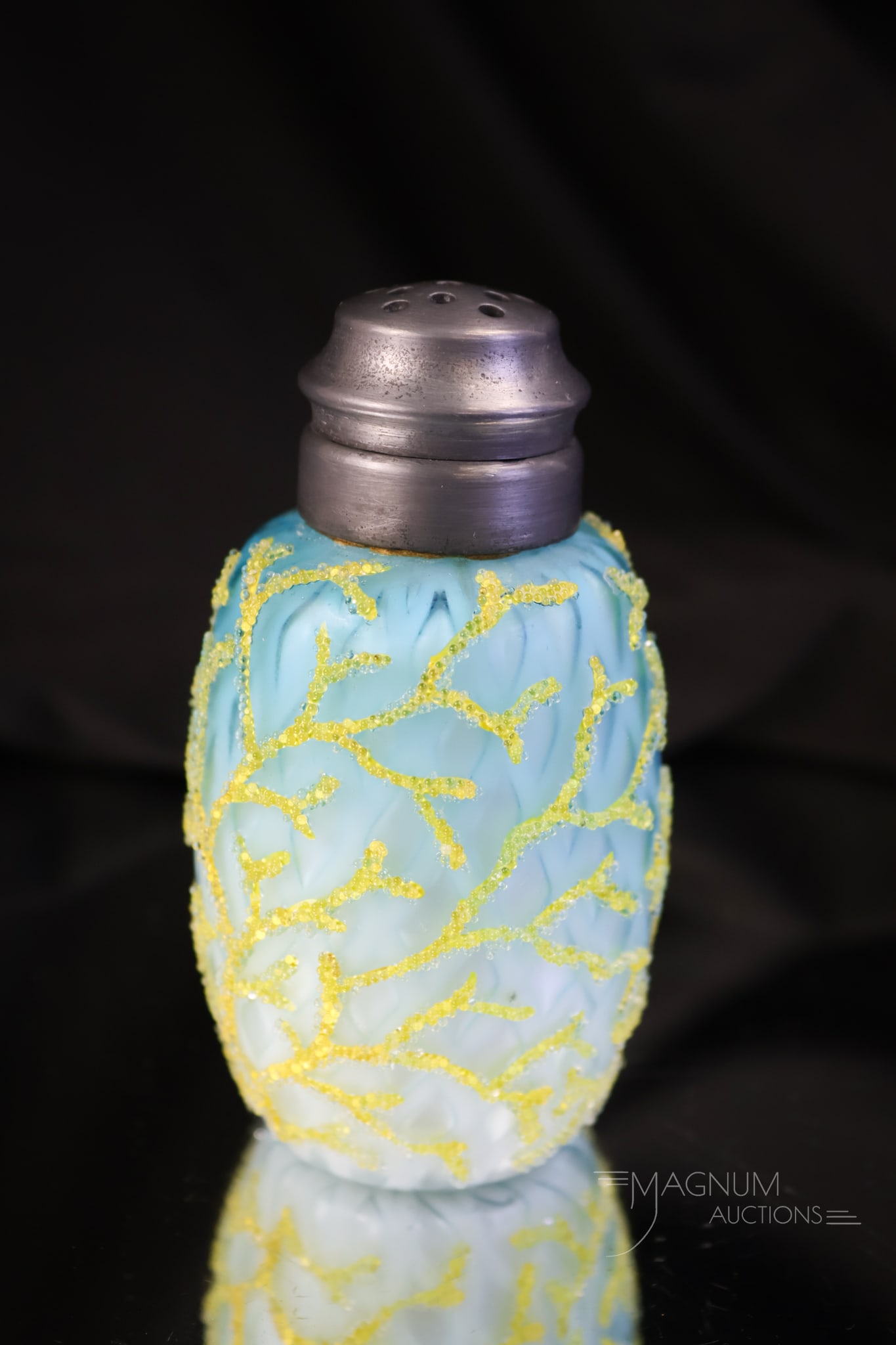 Very Rare Victorian Coralene Mother of Pearl Satin Glass Salt Shaker (1 of 7)