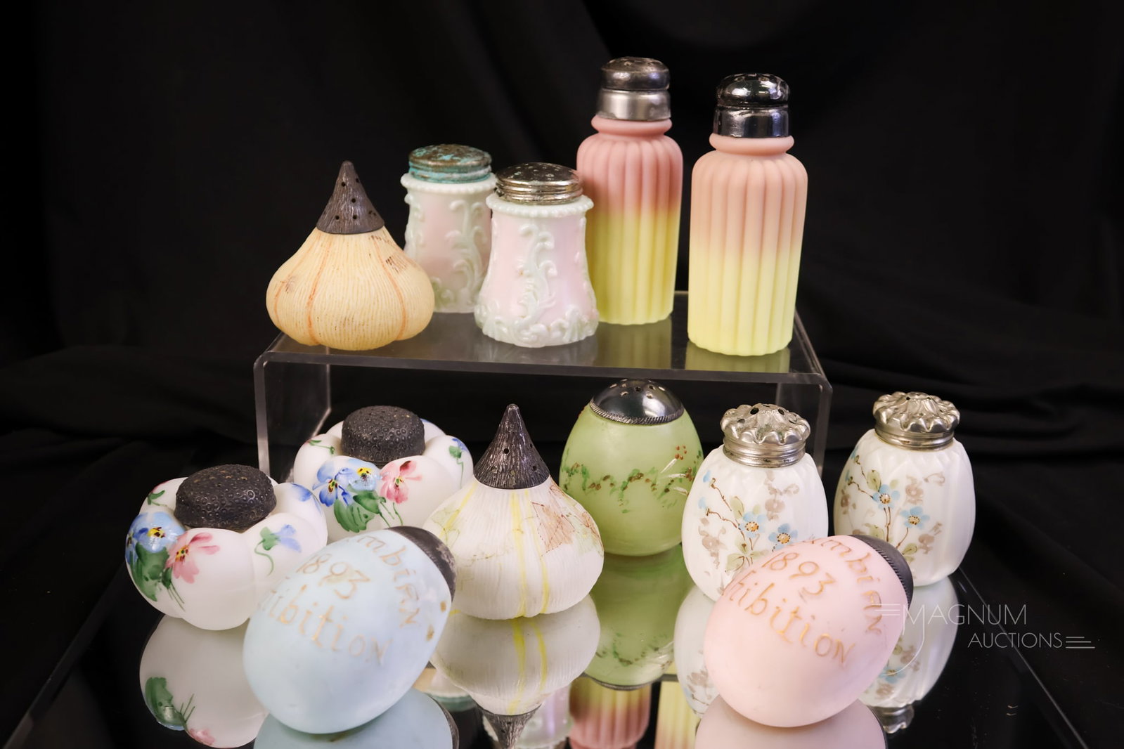 13 pc Lot Victorian Glass Salt Shakers Mt. Washington Wave Crest & More Uranium (1 of 5)