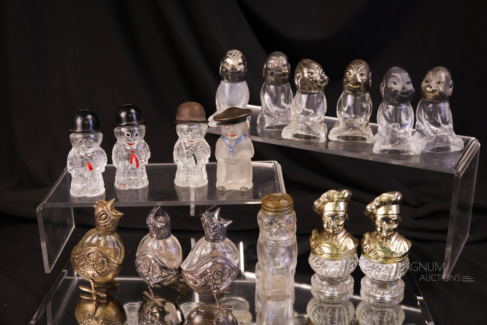 16 pc Lot Clear Figural Collectible Salt Shakers Billiken Chefs Chickens & More (1 of 8)