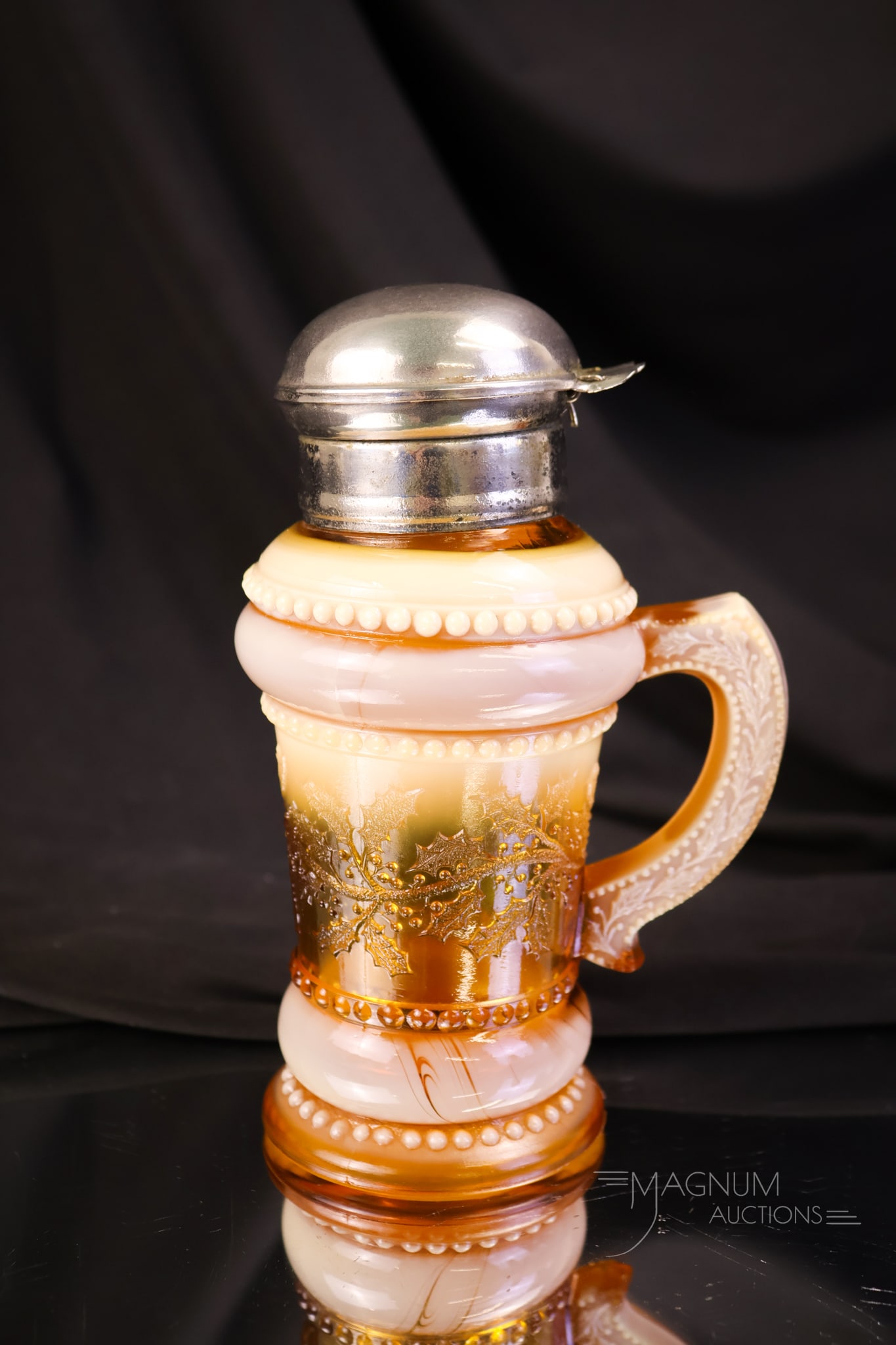 Victorian Greentown Holly Amber Glass Syrup Pitcher (1 of 7)