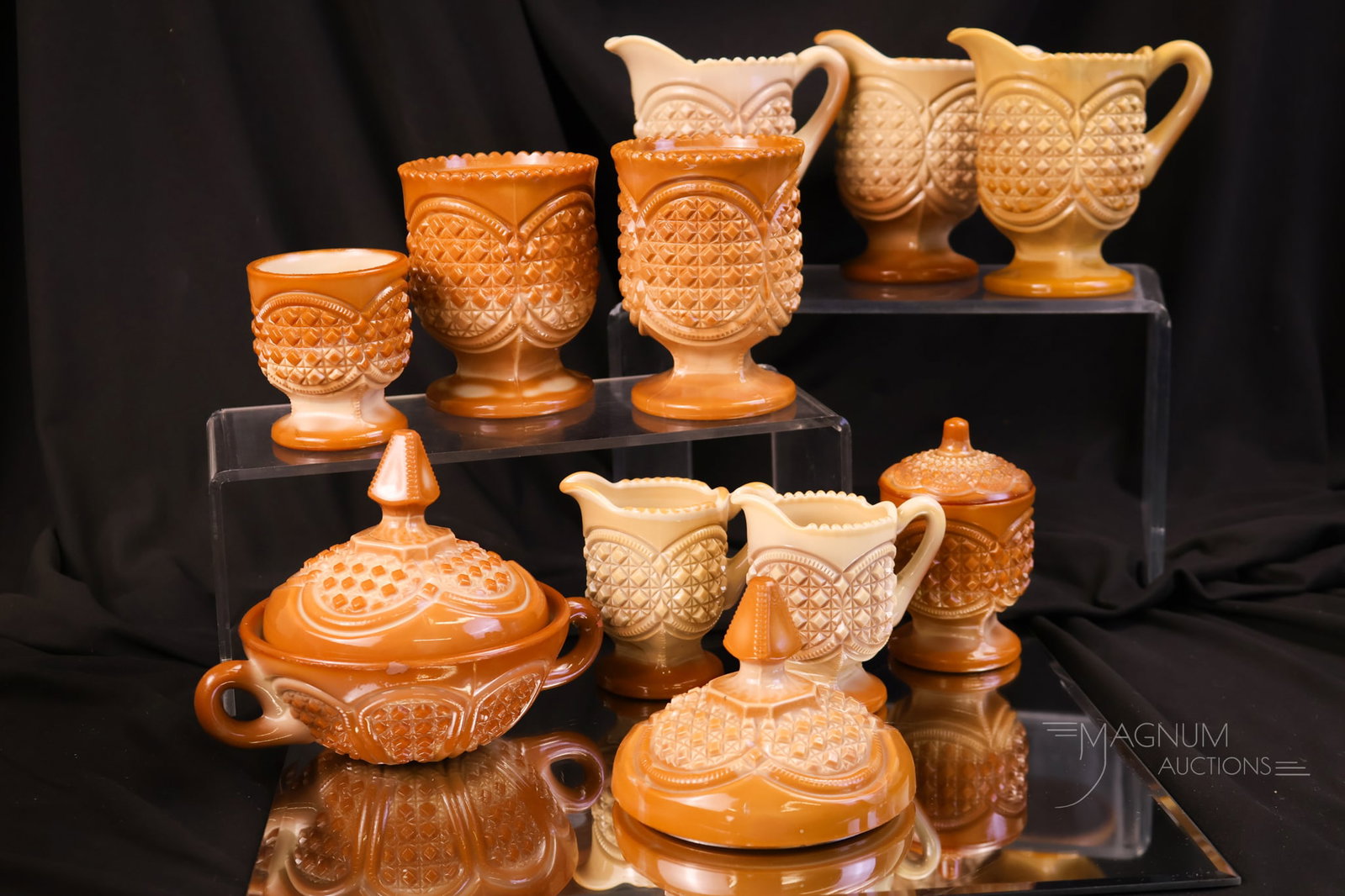 11 pc Lot Victorian Greentown Chocolate Glass Austrian Pattern (1 of 11)