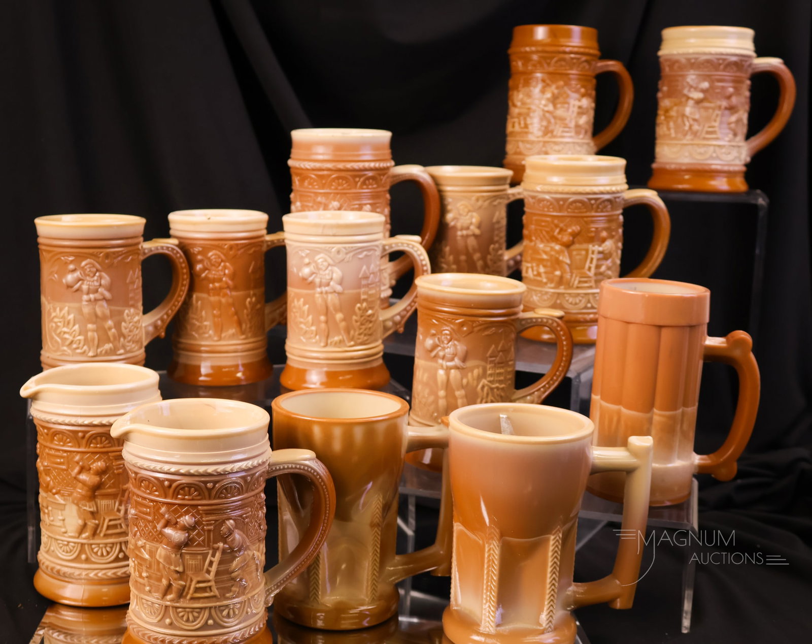 14 pc Victorian Greentown Chocolate Glass Steins (1 of 11)