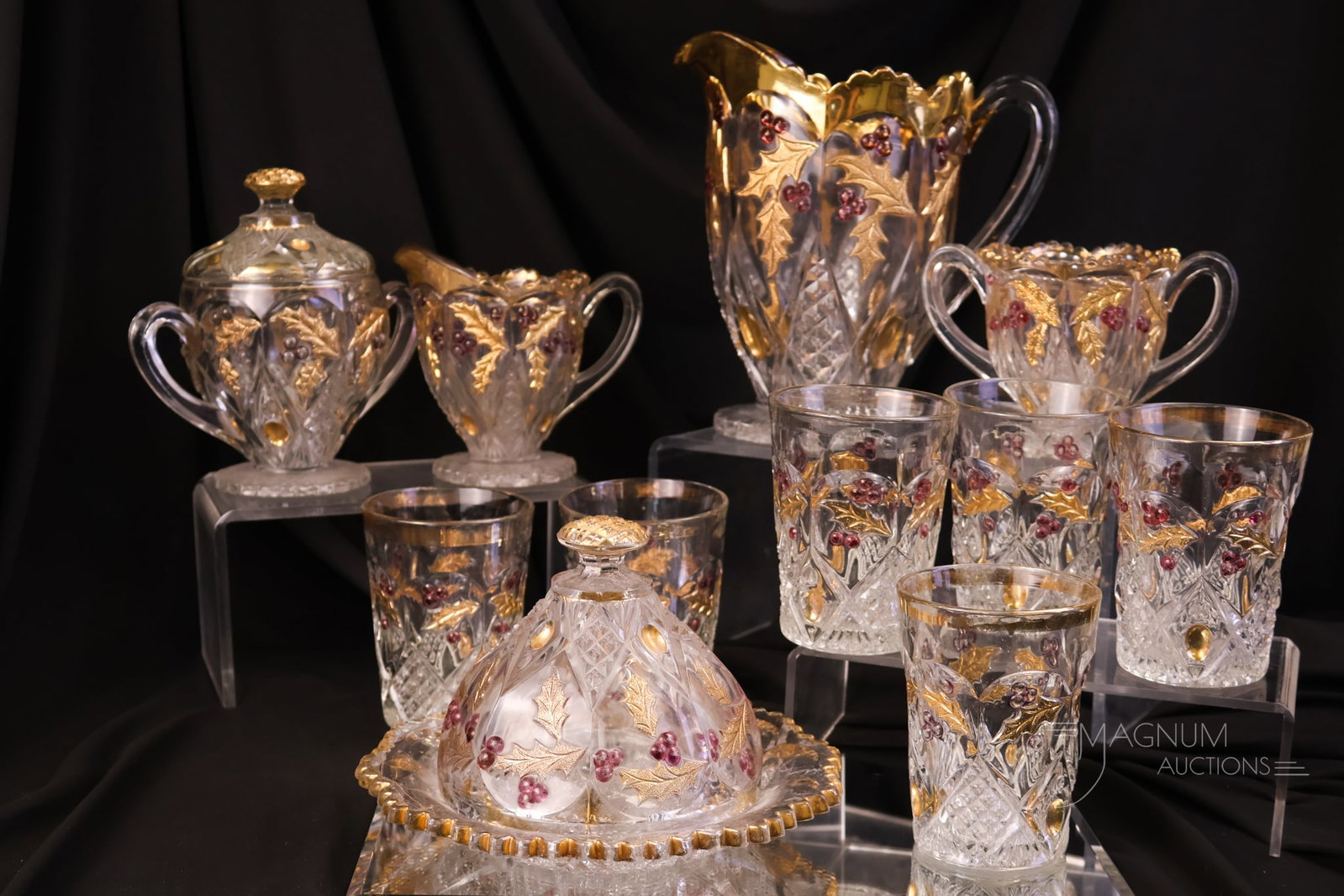 11 pc Lot Northwood Panelled Enameled Gilt Decorated Water & Table Set Glass (1 of 16)