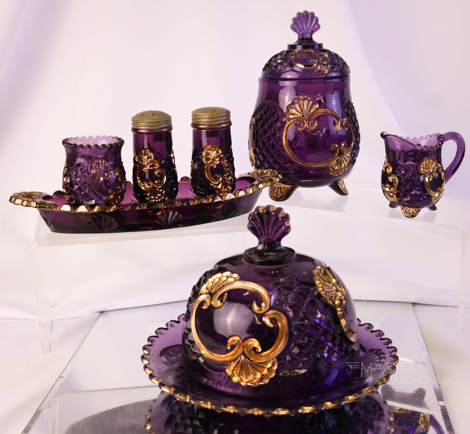 7 pc Lot Riverside Victorian Croesus Amethyst & Gold Glass (1 of 18)