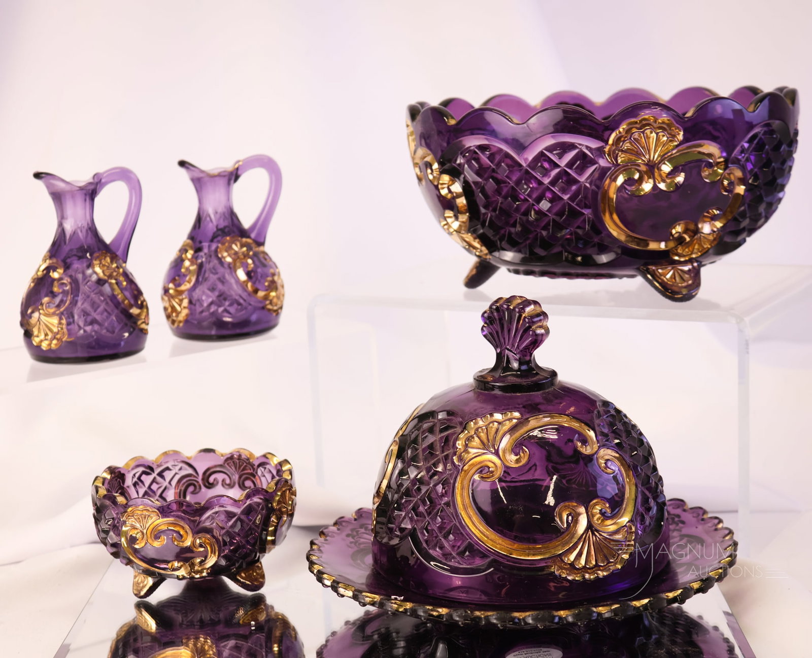 5 pc Lot Victorian Riverside Croesus Amethyst & Gold Glass (1 of 13)