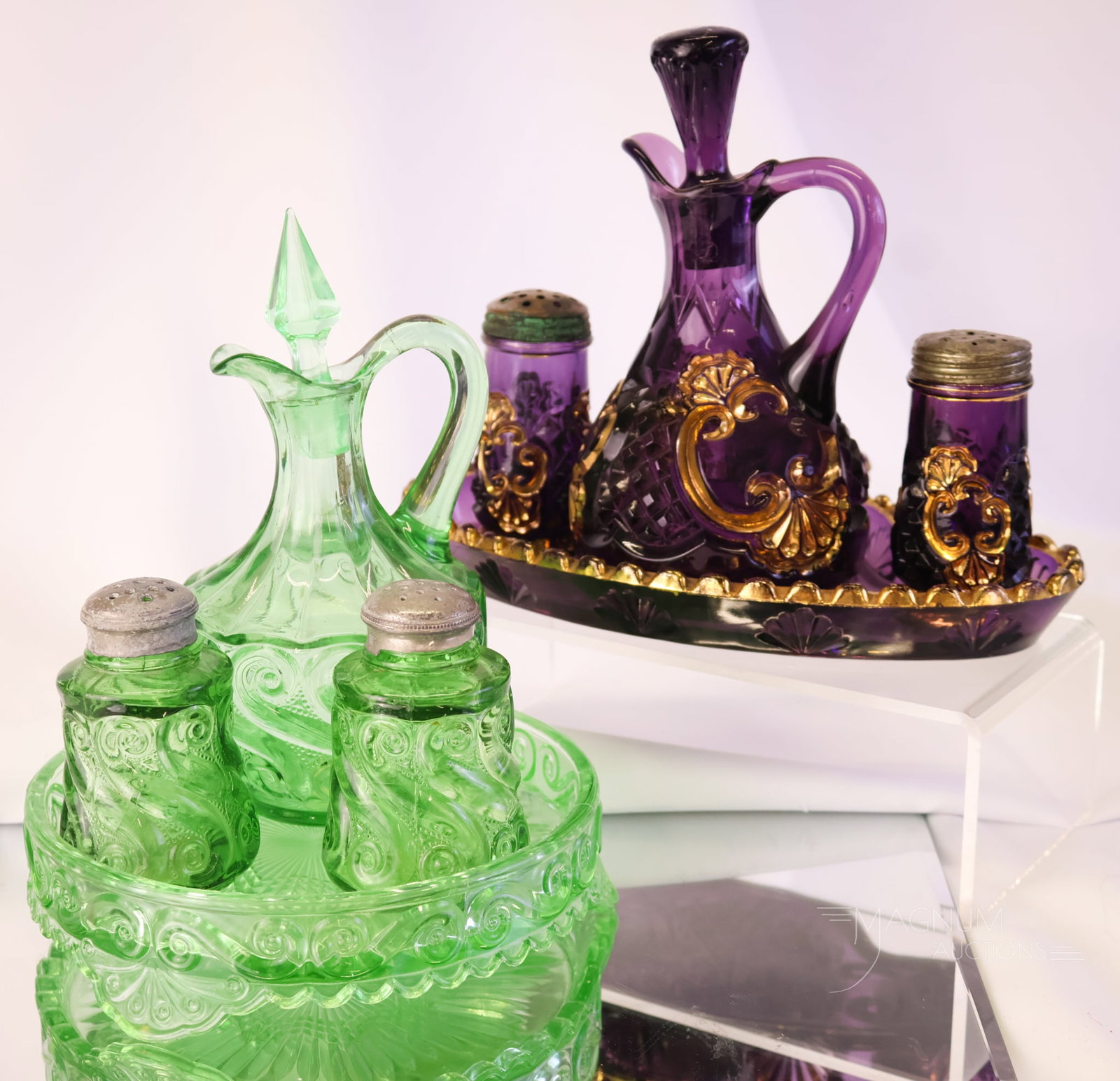 2 pc Lot Victorian Glass Condiment Sets Riverside Croesus & Dugan S-Repeat (1 of 19)