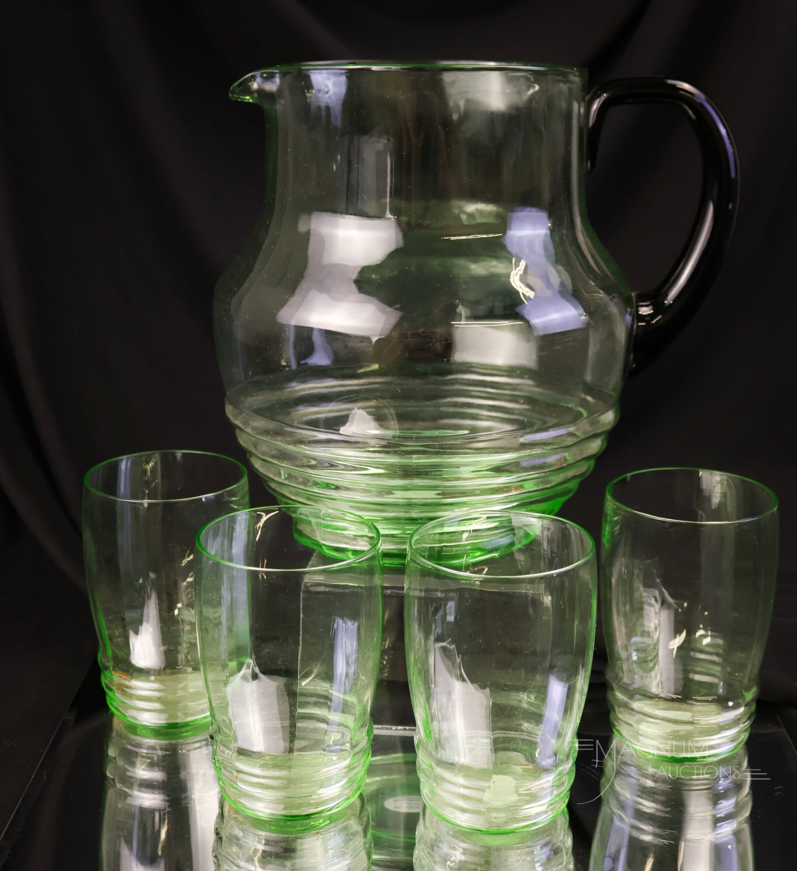 5 pc Set Uranium Depression Glass Water Set (1 of 11)