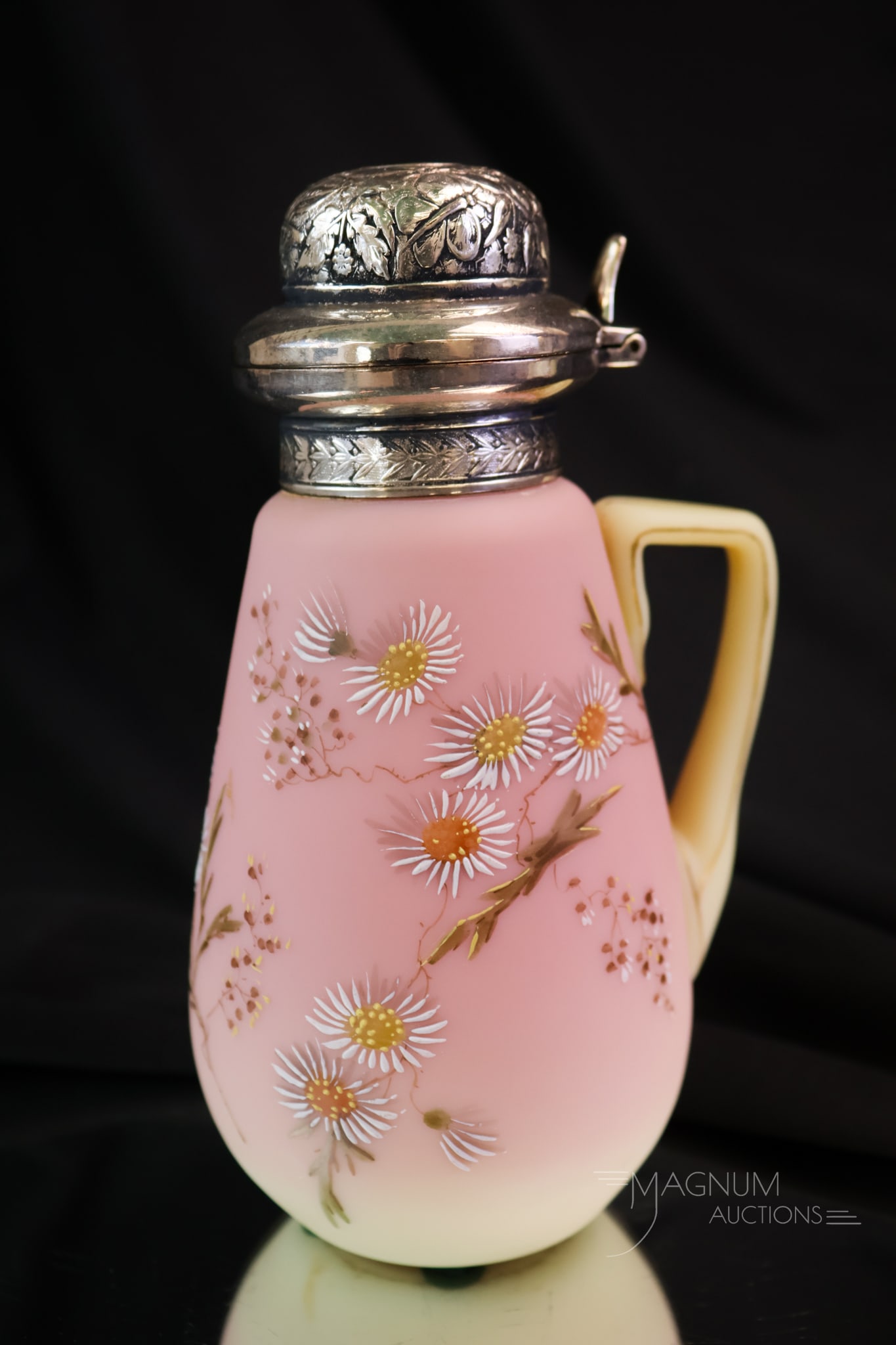 Mt. Washington Burmese Decorated Uranium Glass Victorian Glass Syrup Pitcher (1 of 8)