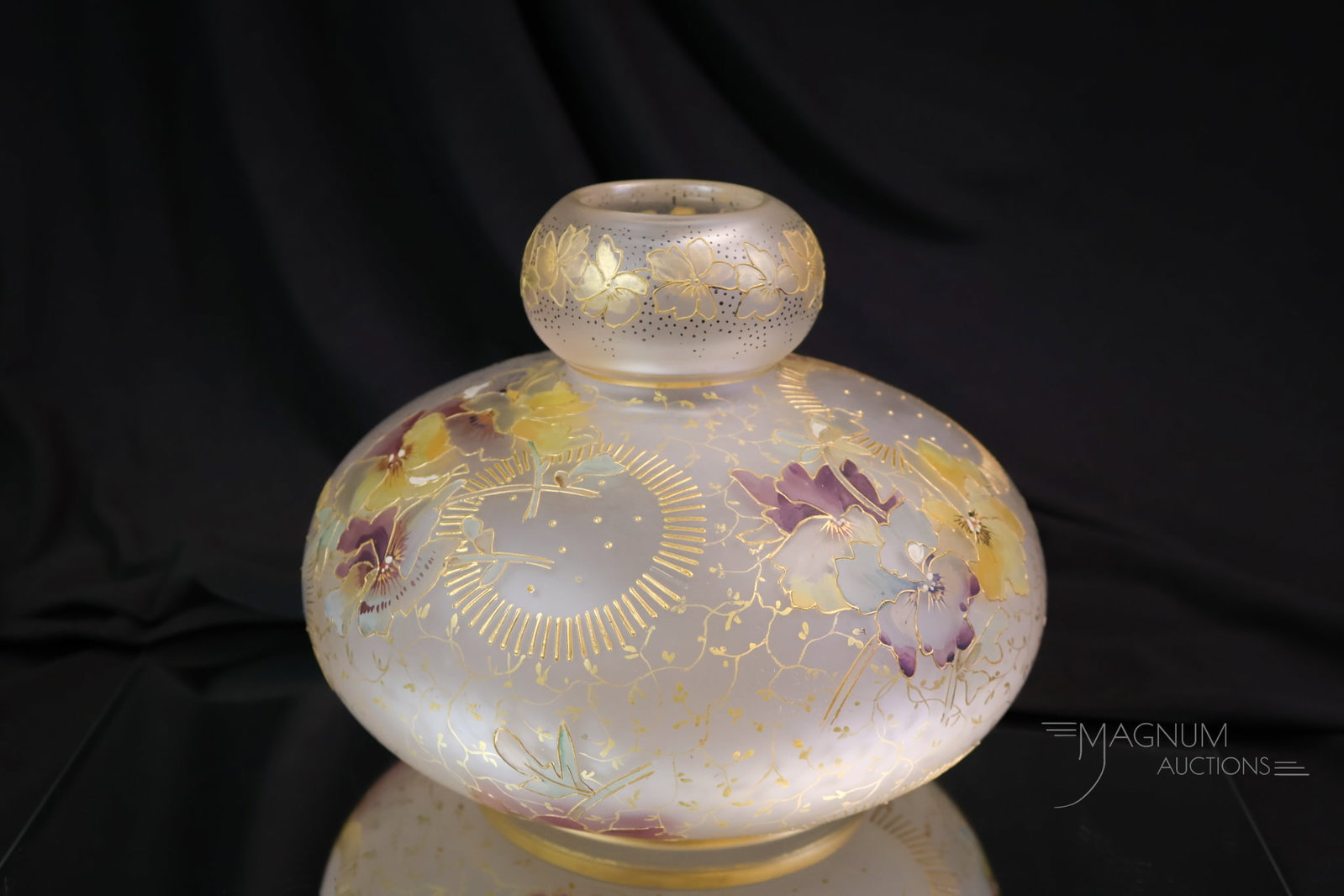 Mt. Washington Royal Flemish Pansy Decorated Victorian Art Glass Vase (1 of 10)