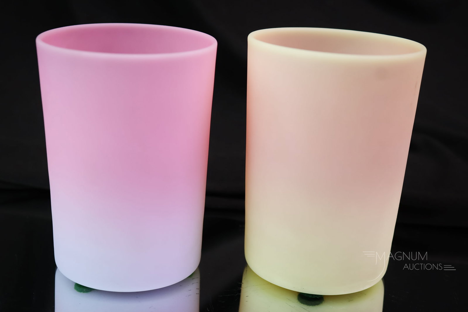 2 pc Lot Mt. Washington Glass Victorian Tumblers Uranium Burmese & Peachblow (1 of 4)