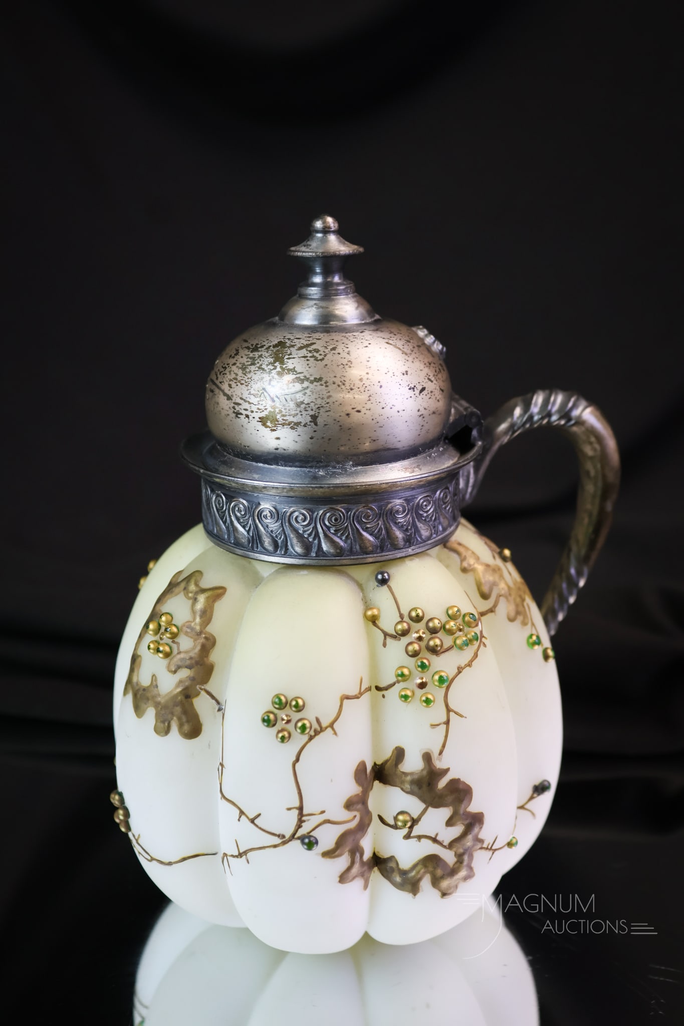 Mt. Washington Crown Milano Glass Cabochon Decorated Syrup Pitcher (1 of 6)