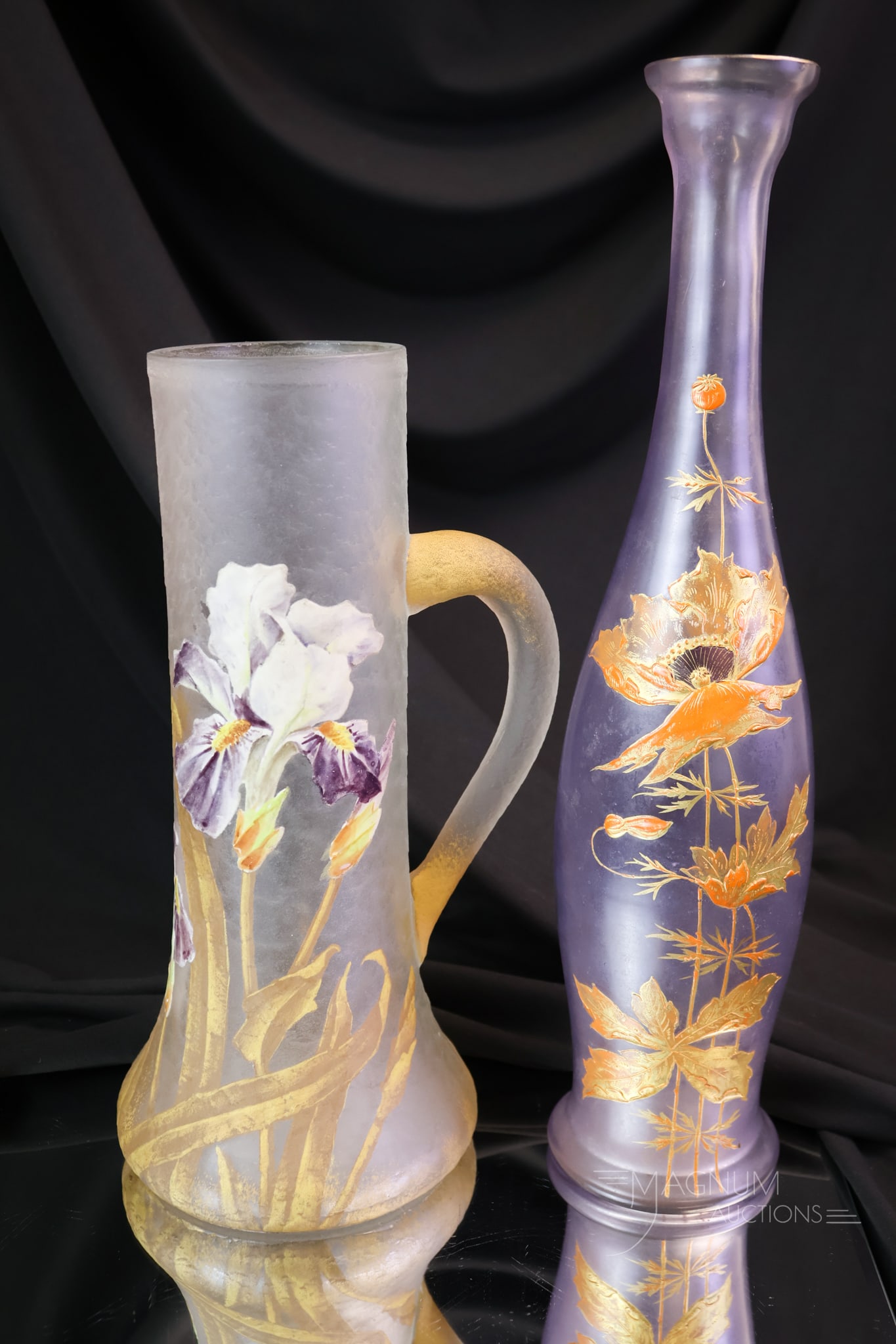2 pc Lot Legras Mt. Joye Enameled French Victorian Art Glass (1 of 10)