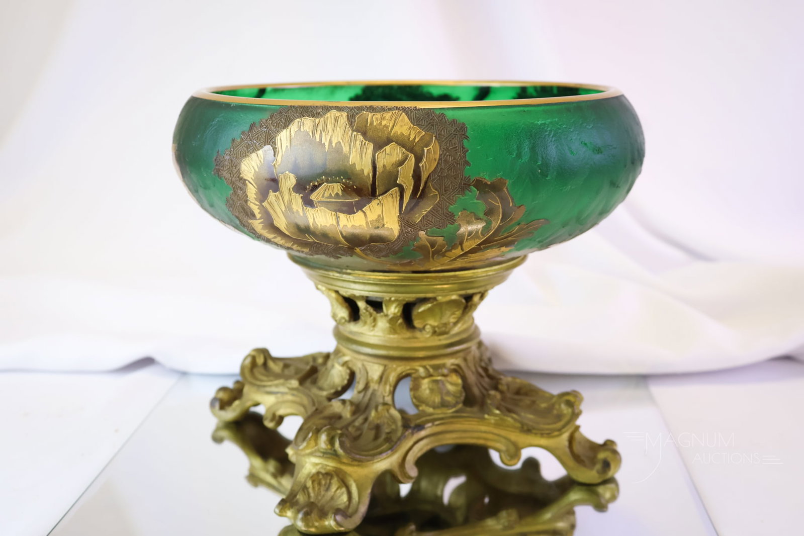 Legras Mt. Joye Frosted Cameo Enamelled Art Glass Footed Centerpiece Bowl (1 of 8)