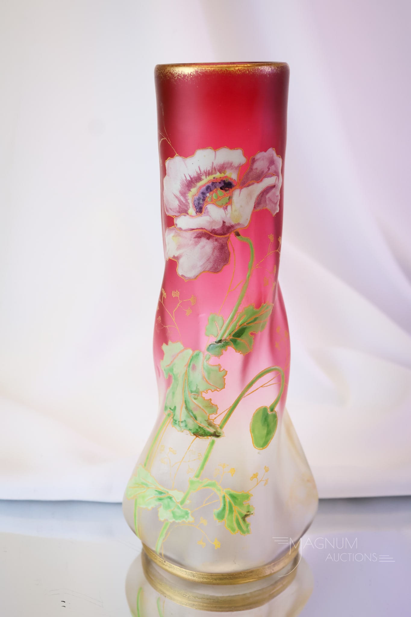 Legras Mt. Joye Rubina Twist Enamel Decorated Glass 10" Vase (1 of 6)