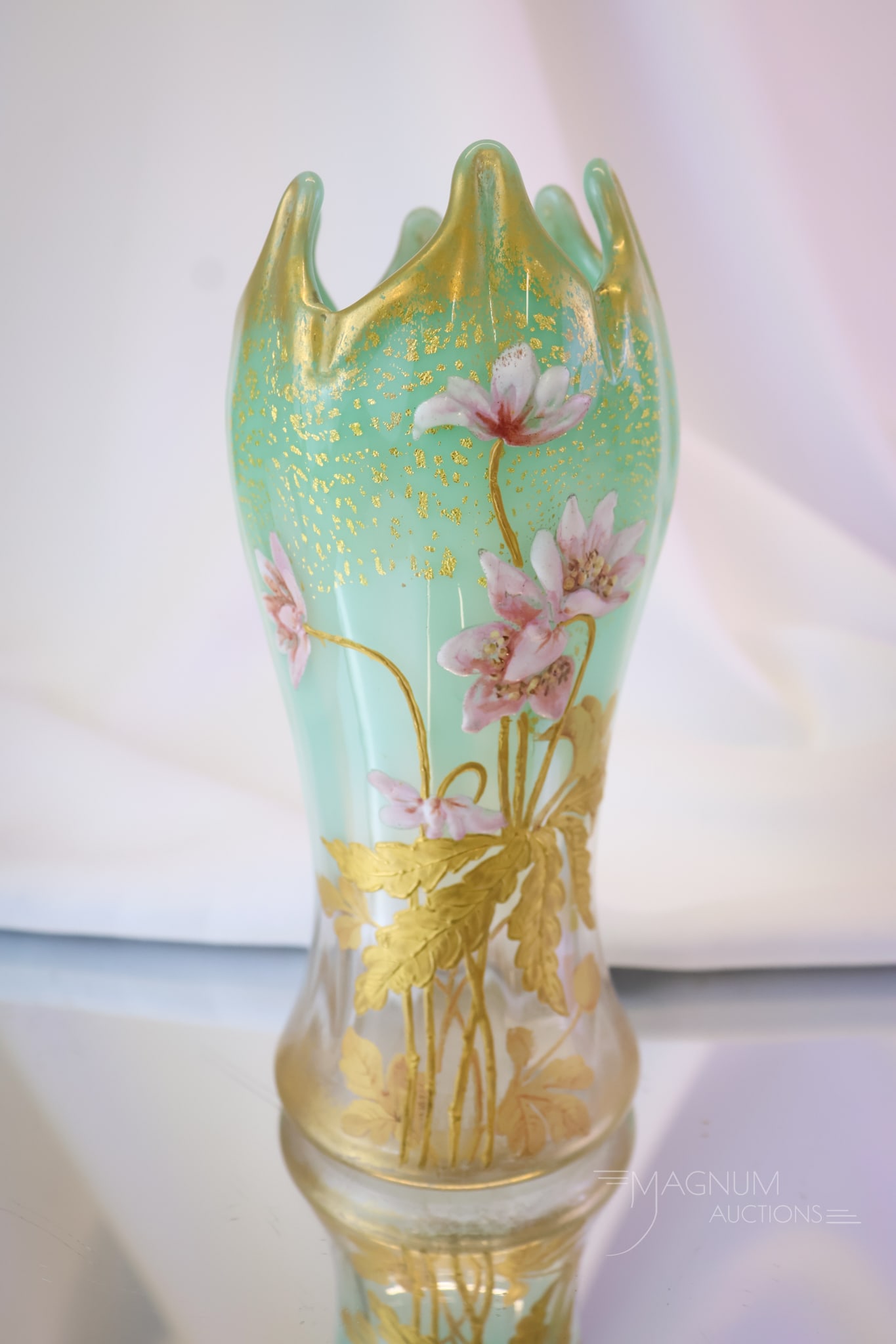 Legras Mt. Joye Aqua opalescent Enameled French Art Glass Vase (1 of 6)