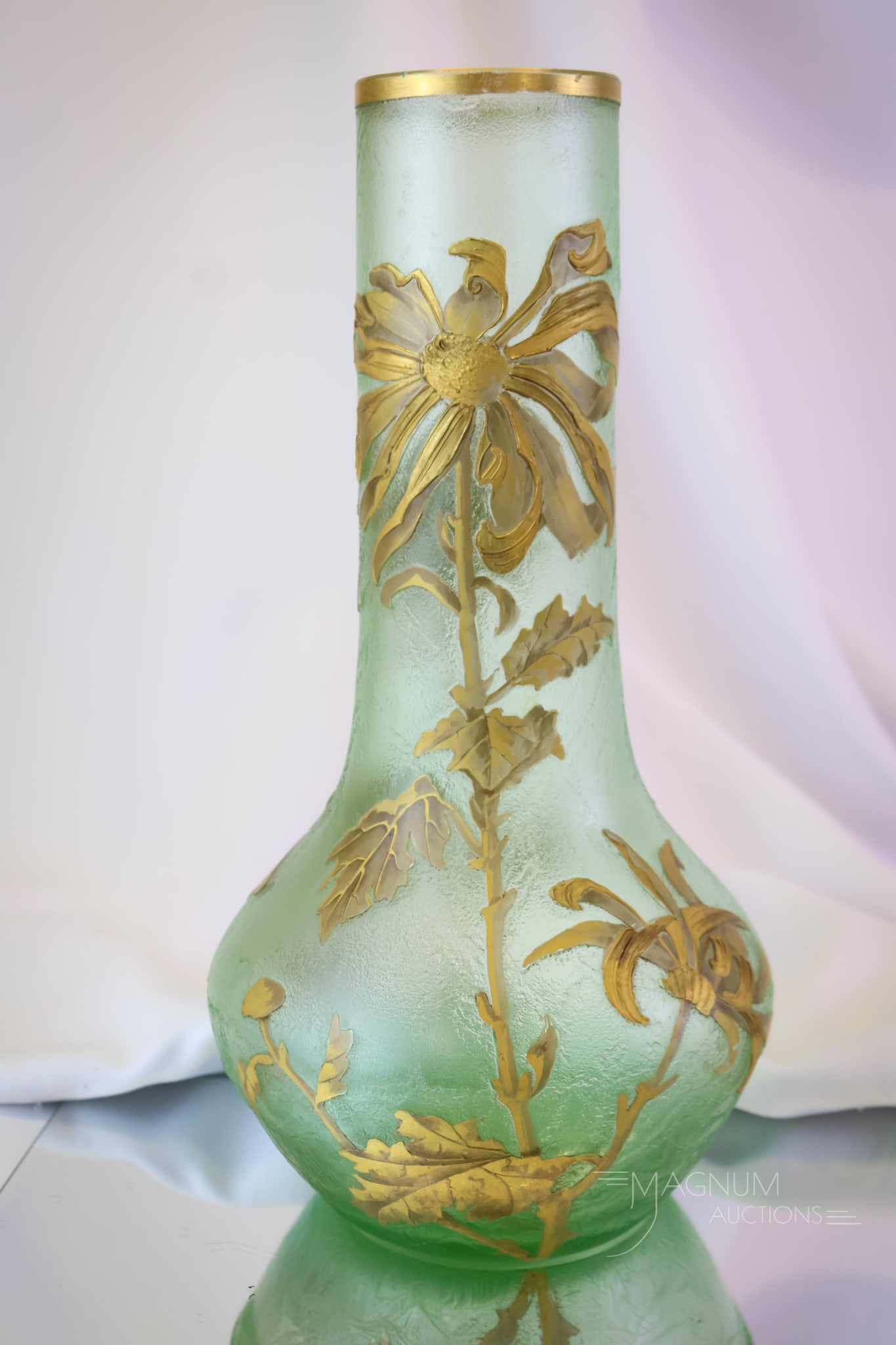 Signed Mt. Joye Green Chipped Ice Enamelled Art Glass Vase (1 of 11)