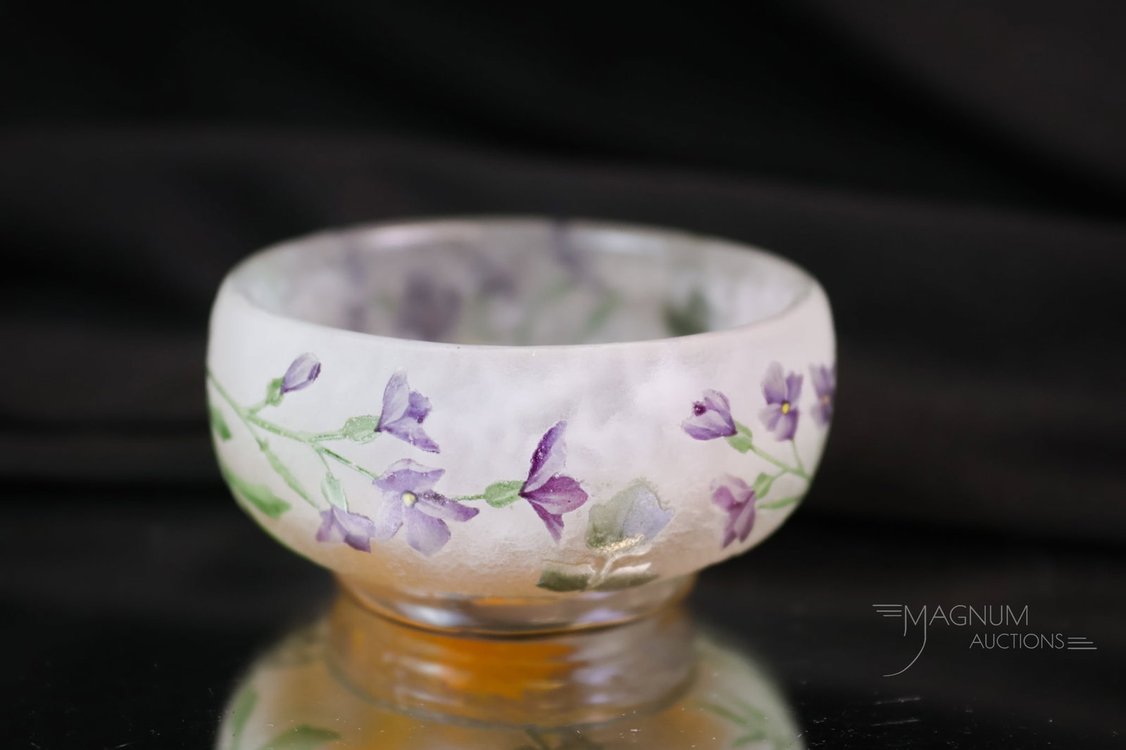 Signed Daum Nancy French Cameo Art Glass Enamelled Open Salt (1 of 12)